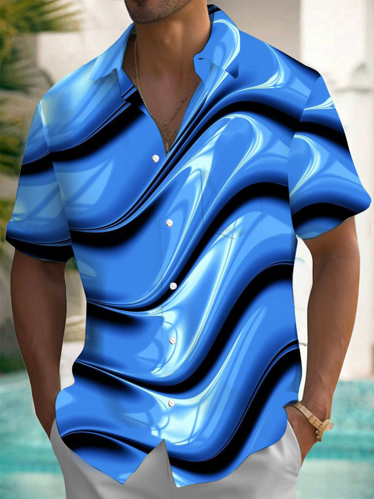 Abstract Art Print Men's Pocket Short Sleeve Shirts