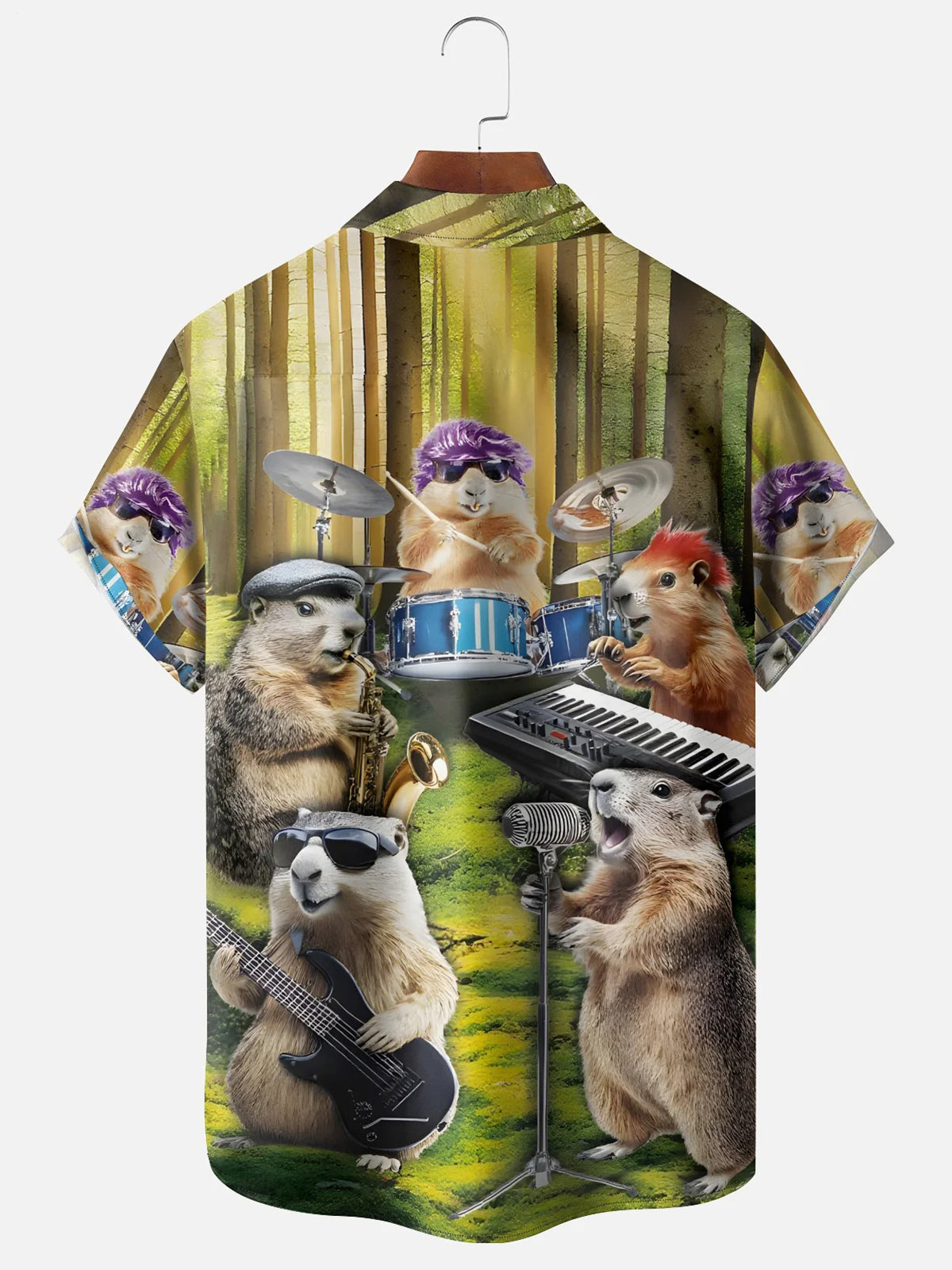 Groundhog Band Music Print Men's Pocket Short Sleeve Shirts
