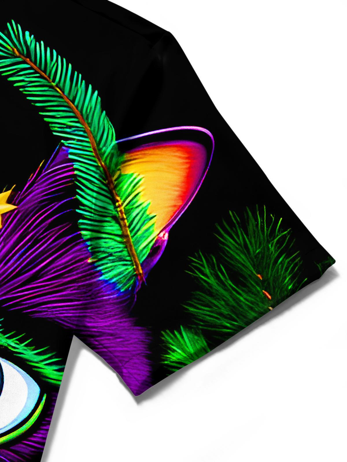 Fun Christmas Tree Cat Eyes Xmas Men's Pocket Short Sleeve Shirts