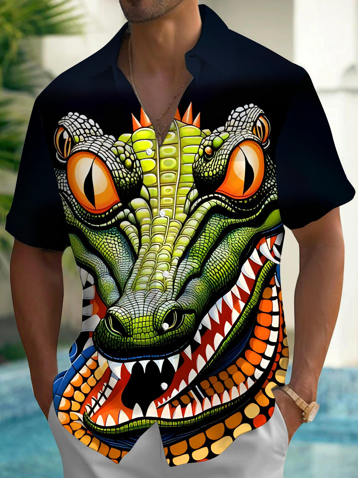 Funny Crocodile Men's Pocket Short Sleeve Shirts