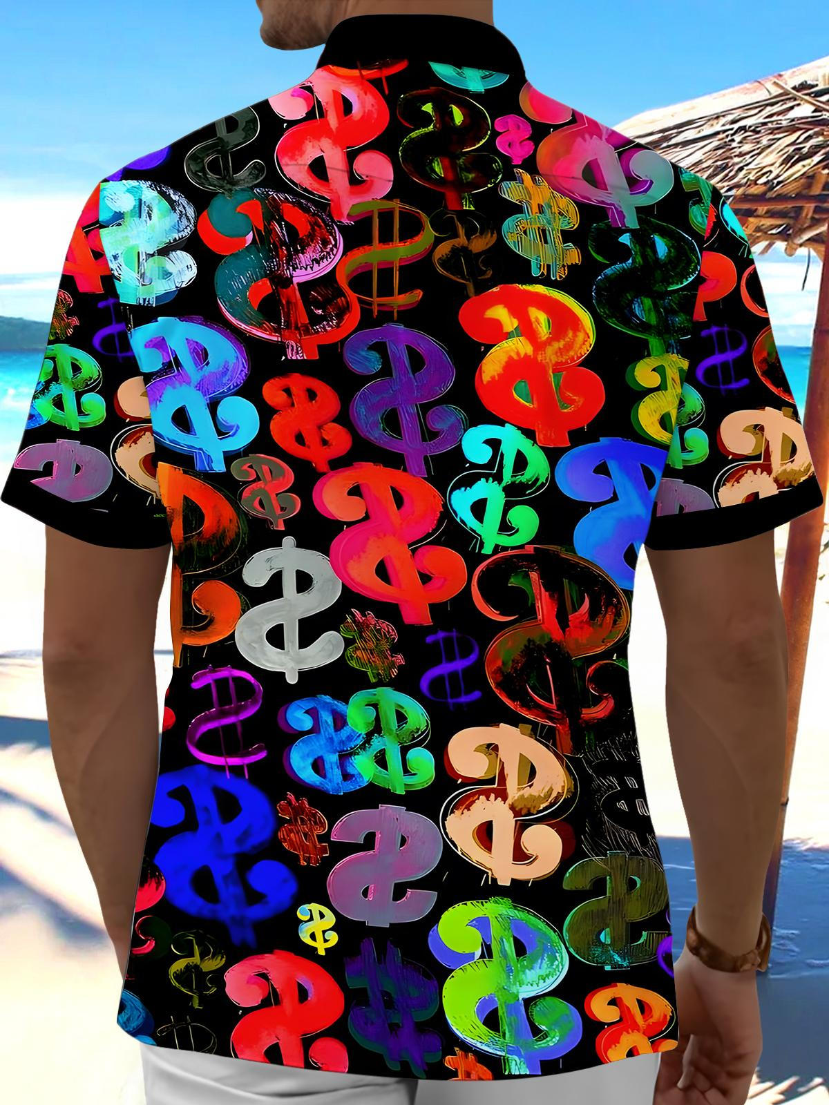 Dollar Sign Print Men's Pocket Short Sleeve Shirts