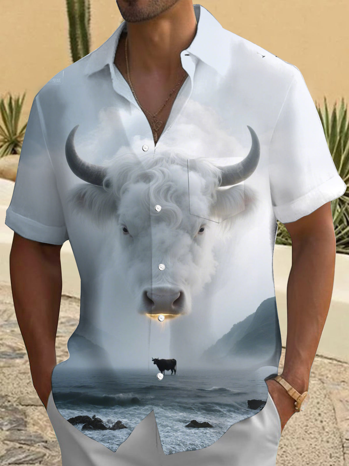 Cow Print Men's Pocket Short Sleeve Shirts