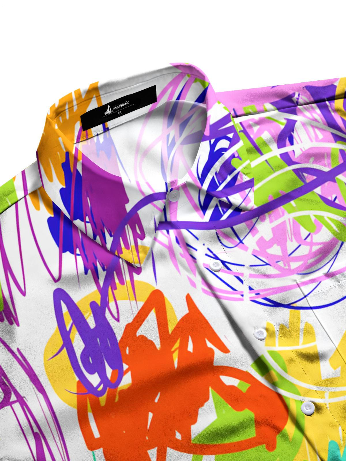 Abstract Line Art Print Men's Pocket Short Sleeve Shirts