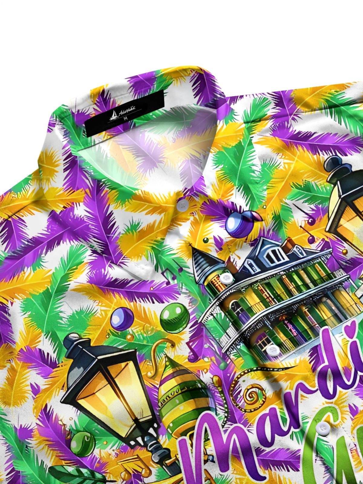 Mardi Gras Print Men's Pocket Short Sleeve Shirts