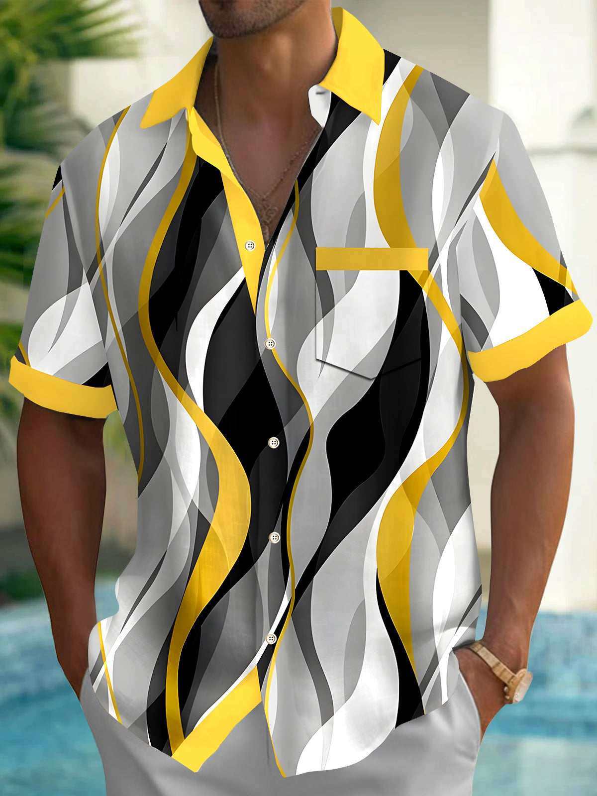 Abstract Men's Pocket Short Sleeve Shirts