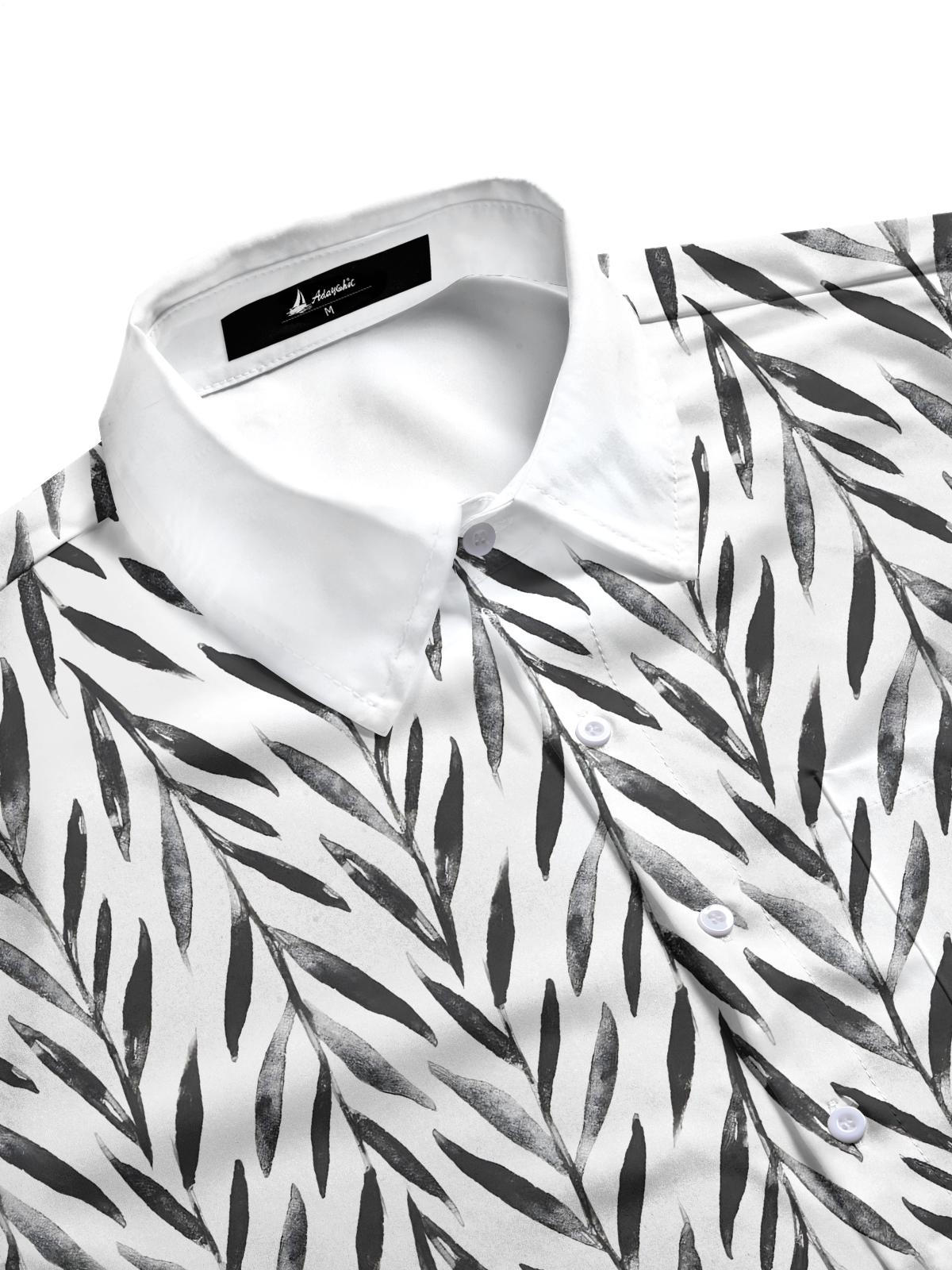 Beach Vacation Leaf Print Men's Pocket Short Sleeve Shirts