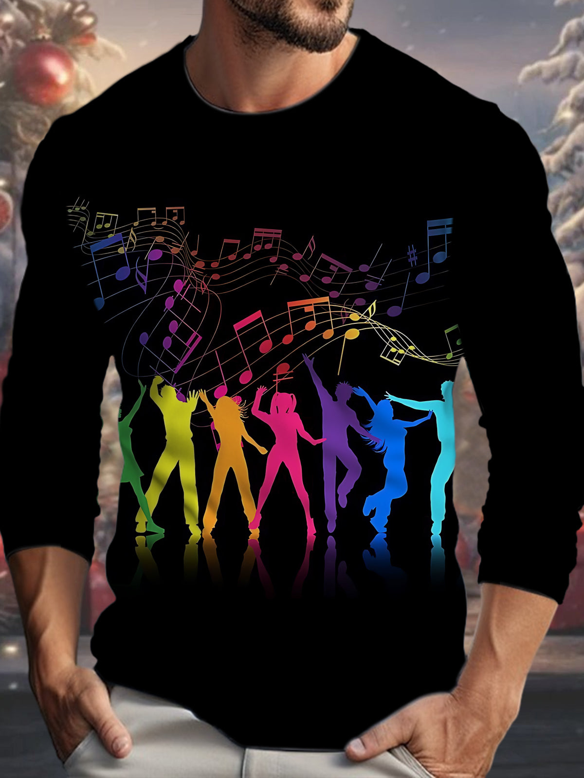 Musical Note Art Print Men's Long Sleeve Round Neck T-Shirt