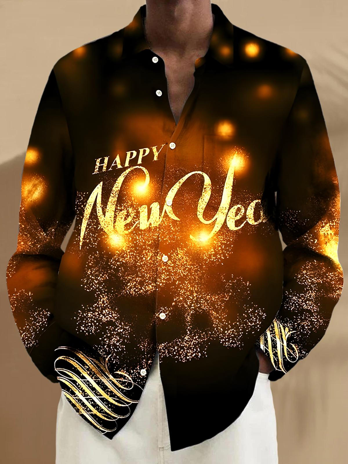 New Year Men's Pocket Long Sleeve Shirts