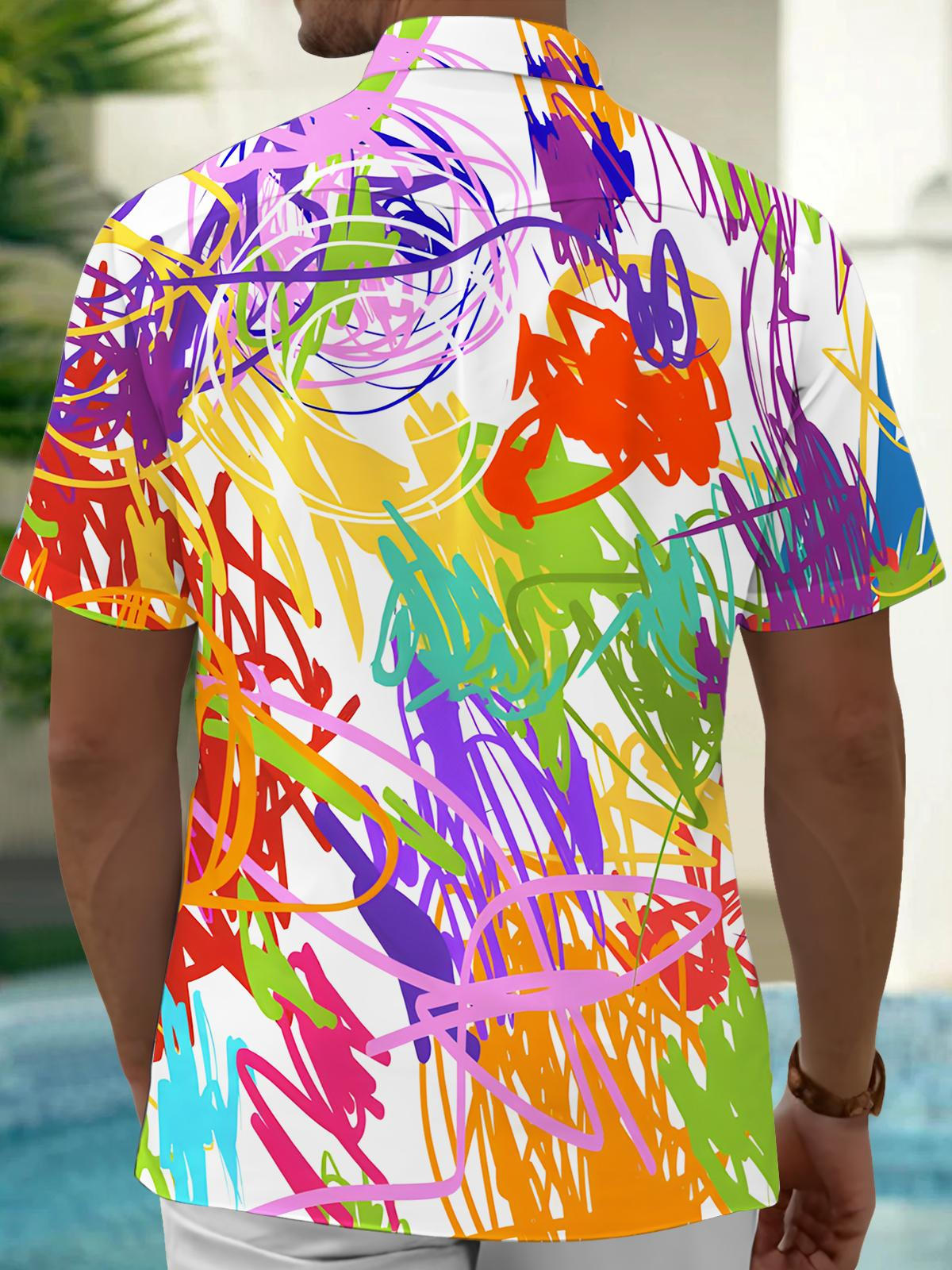 Abstract Line Art Print Men's Pocket Short Sleeve Shirts