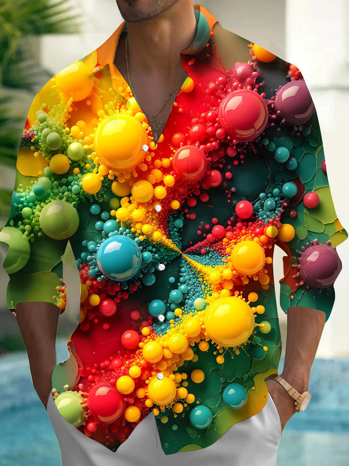 Tie Dye Geometry Men's Pocket Long Sleeve Shirts