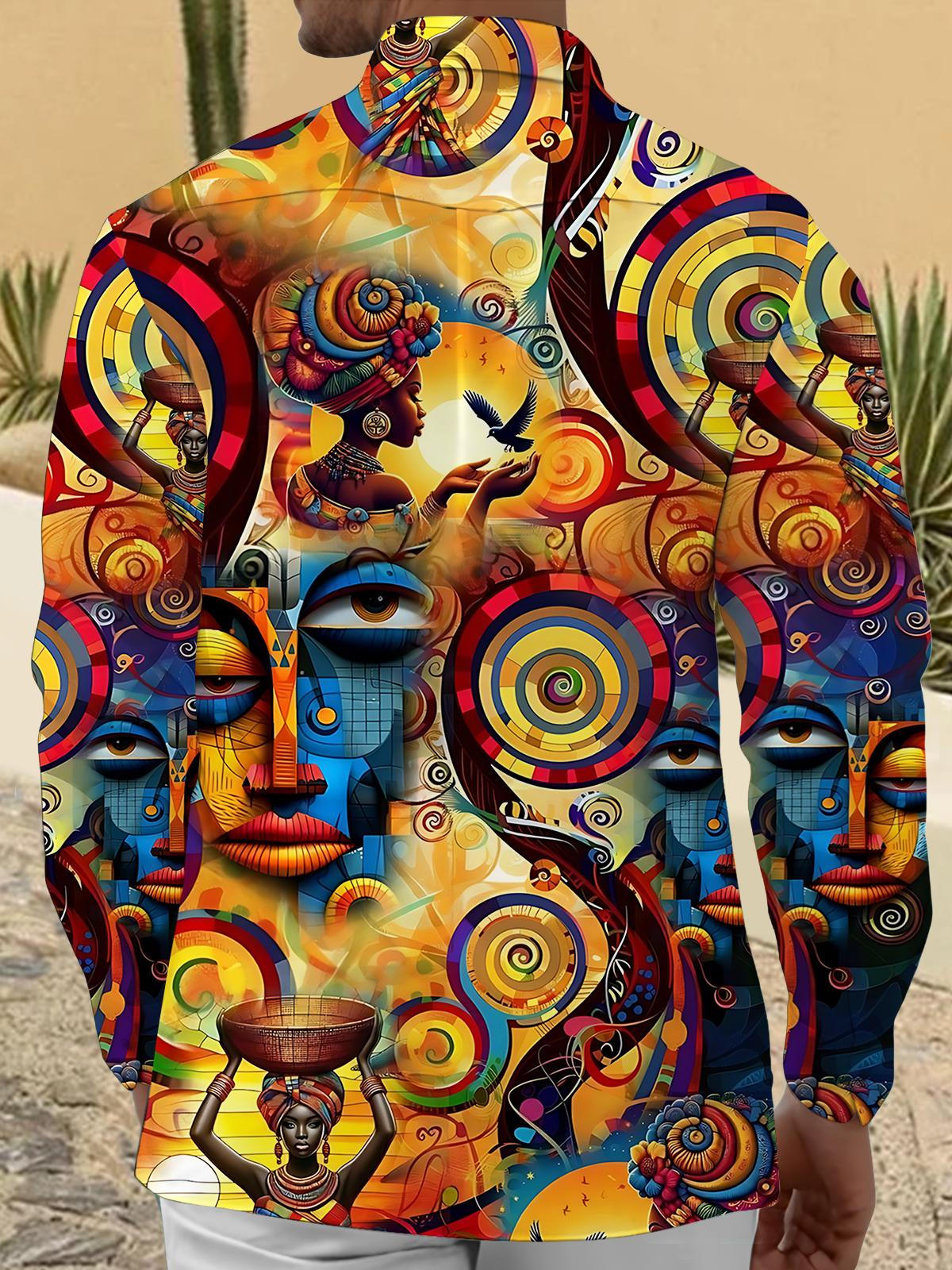 Vintage Art Print Men's Pocket Long Sleeve Shirts