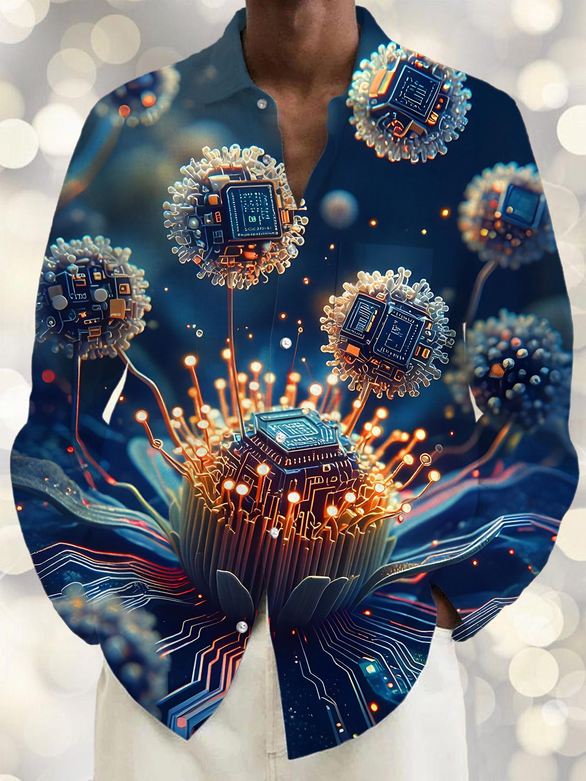 Circuit Board Organism Men's Pocket Long Sleeve Shirts