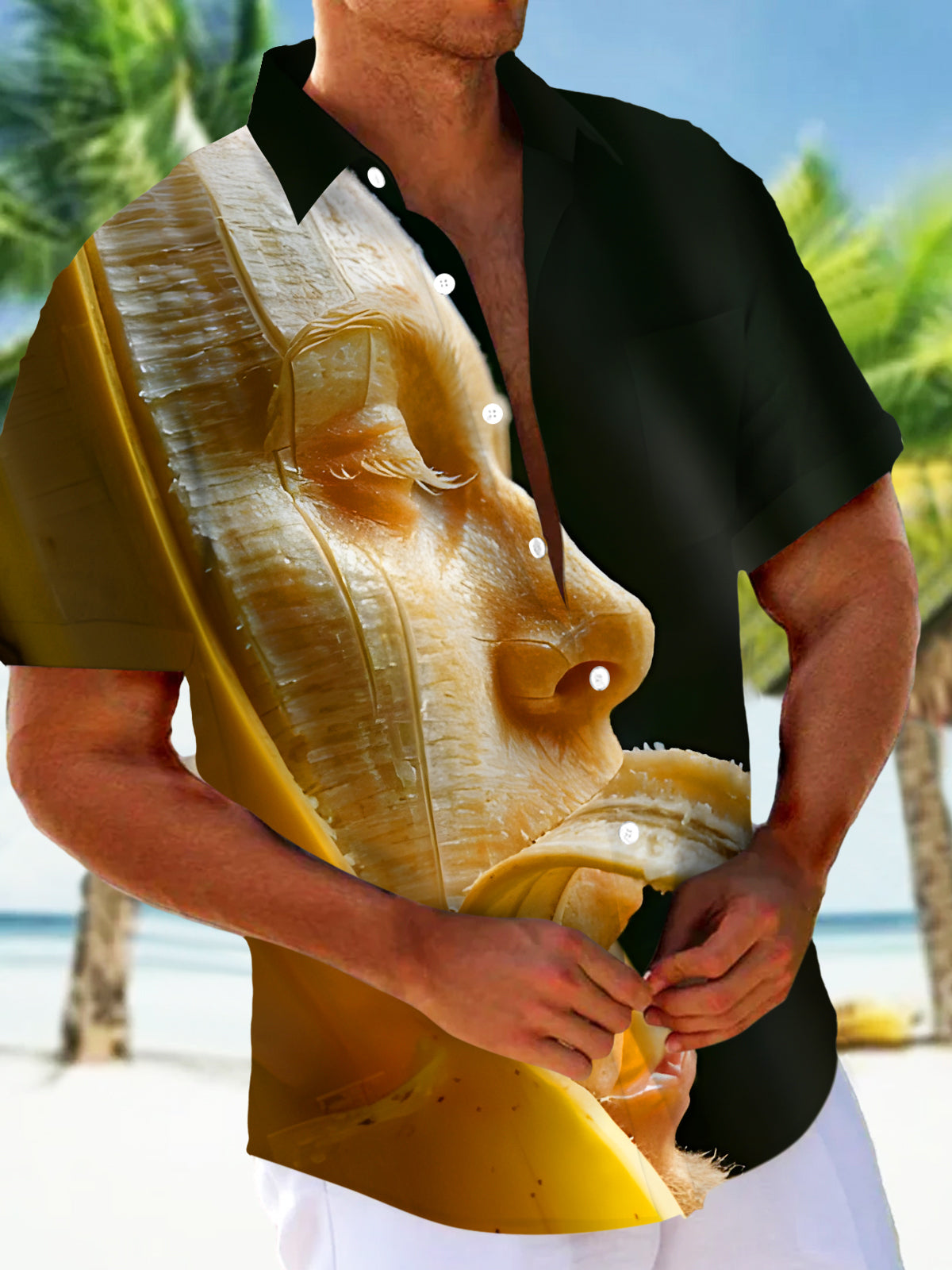 Fun Banana Face Men's Pocket Short Sleeve Shirts