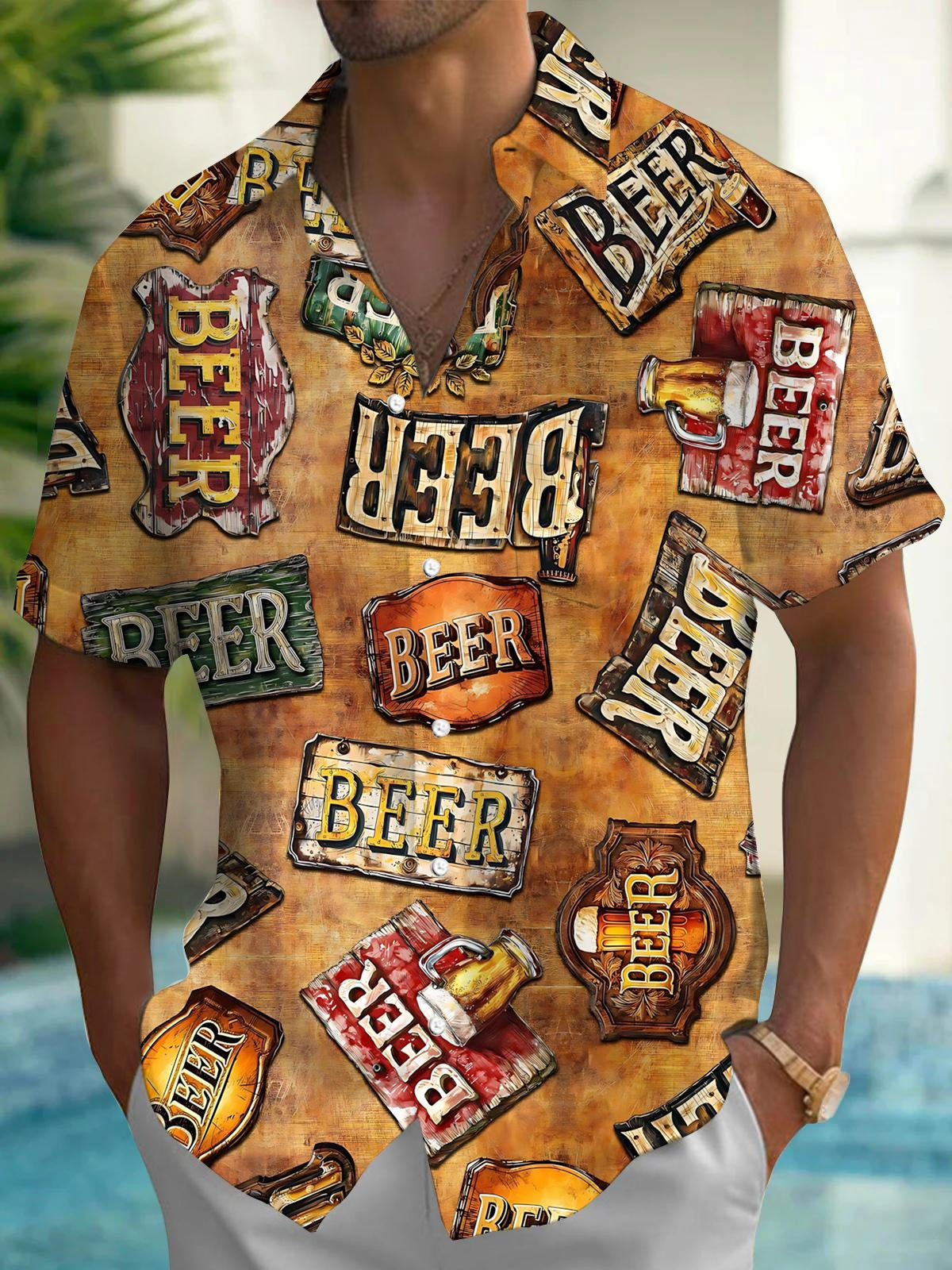 BEER Men's Pocket Short Sleeve Shirts