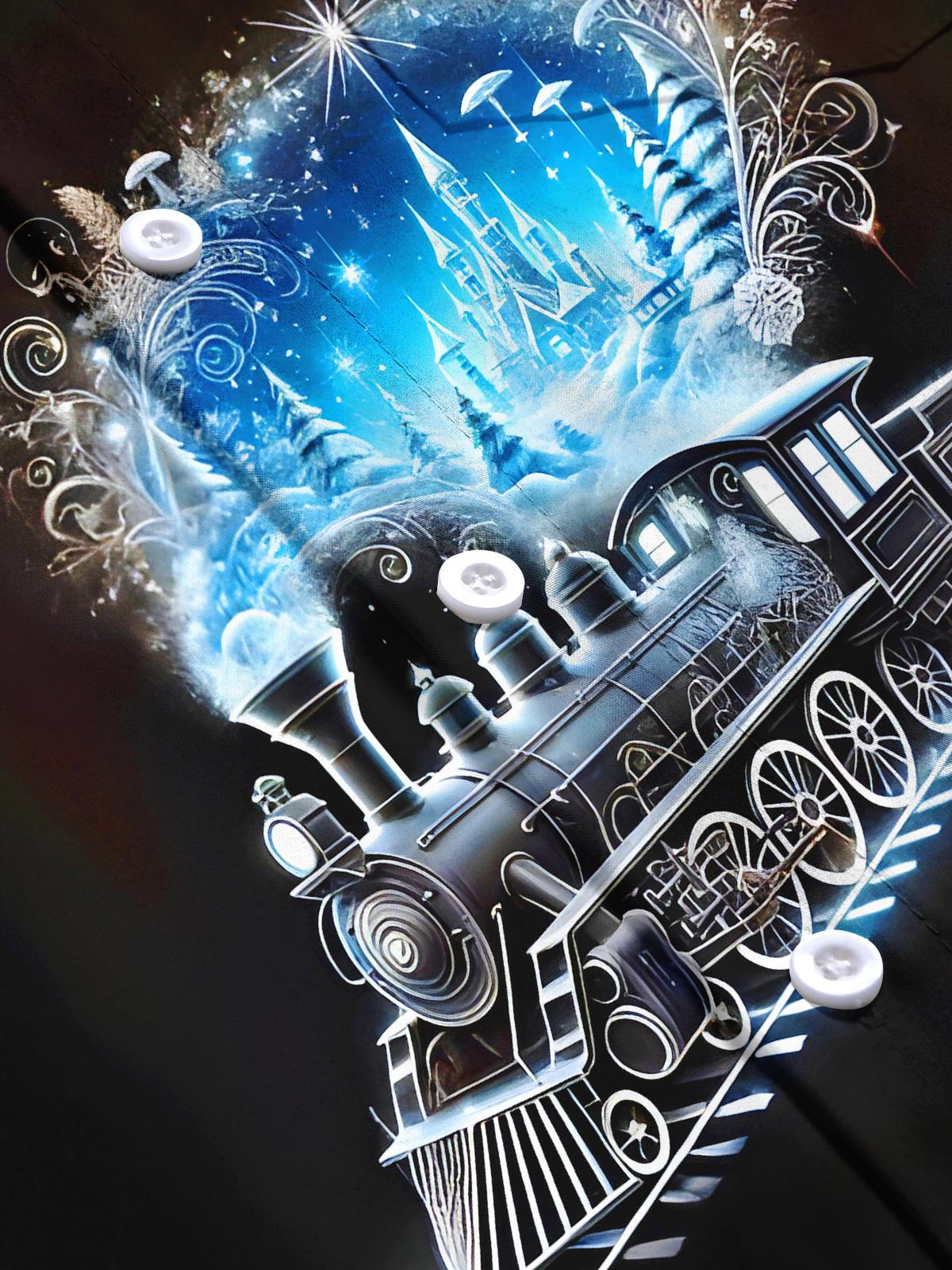 Winter Snow Scene Train Men's Pocket Long Sleeve Shirts