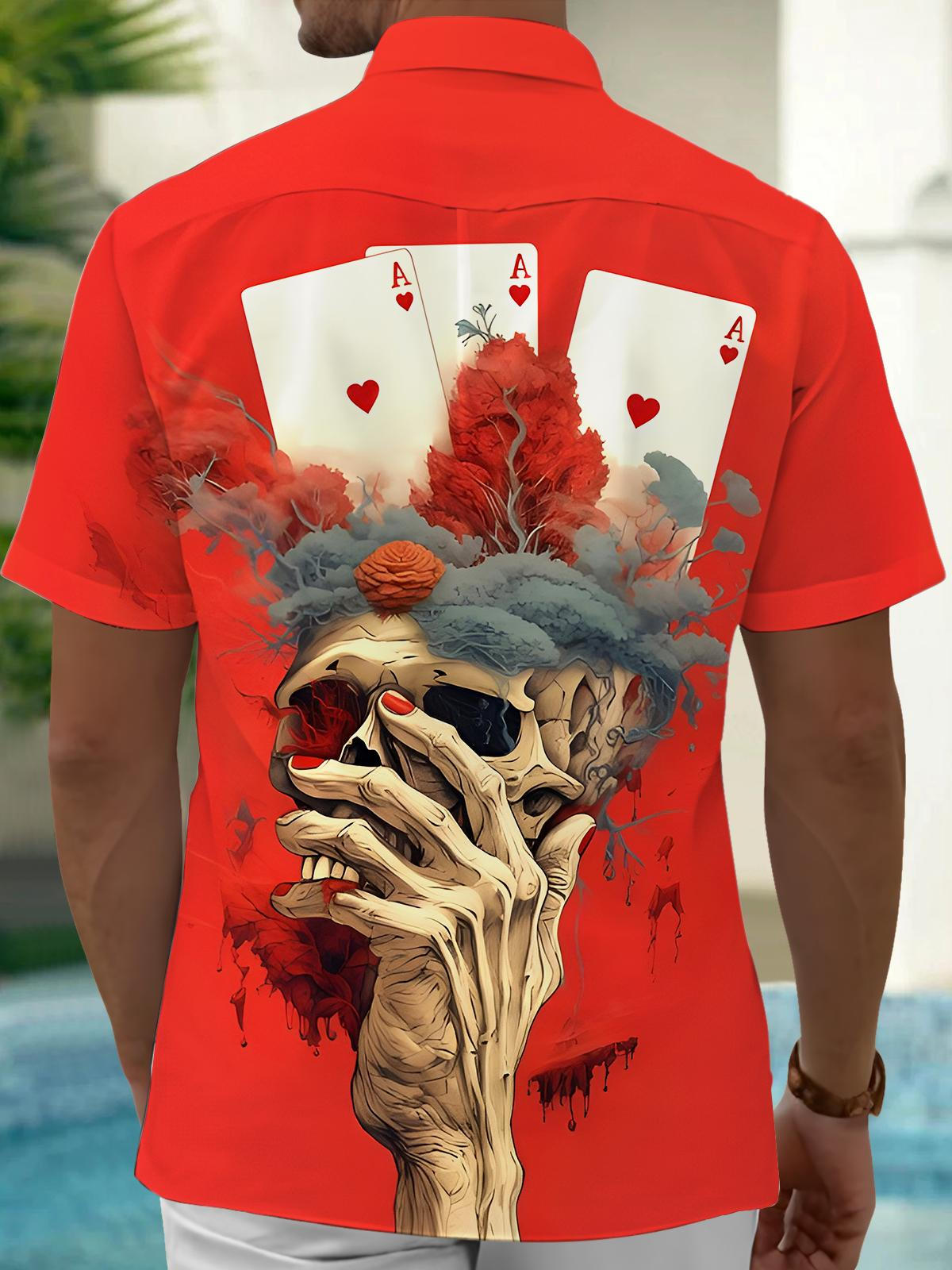 Skull Poker Men's Pocket Short Sleeve Shirts