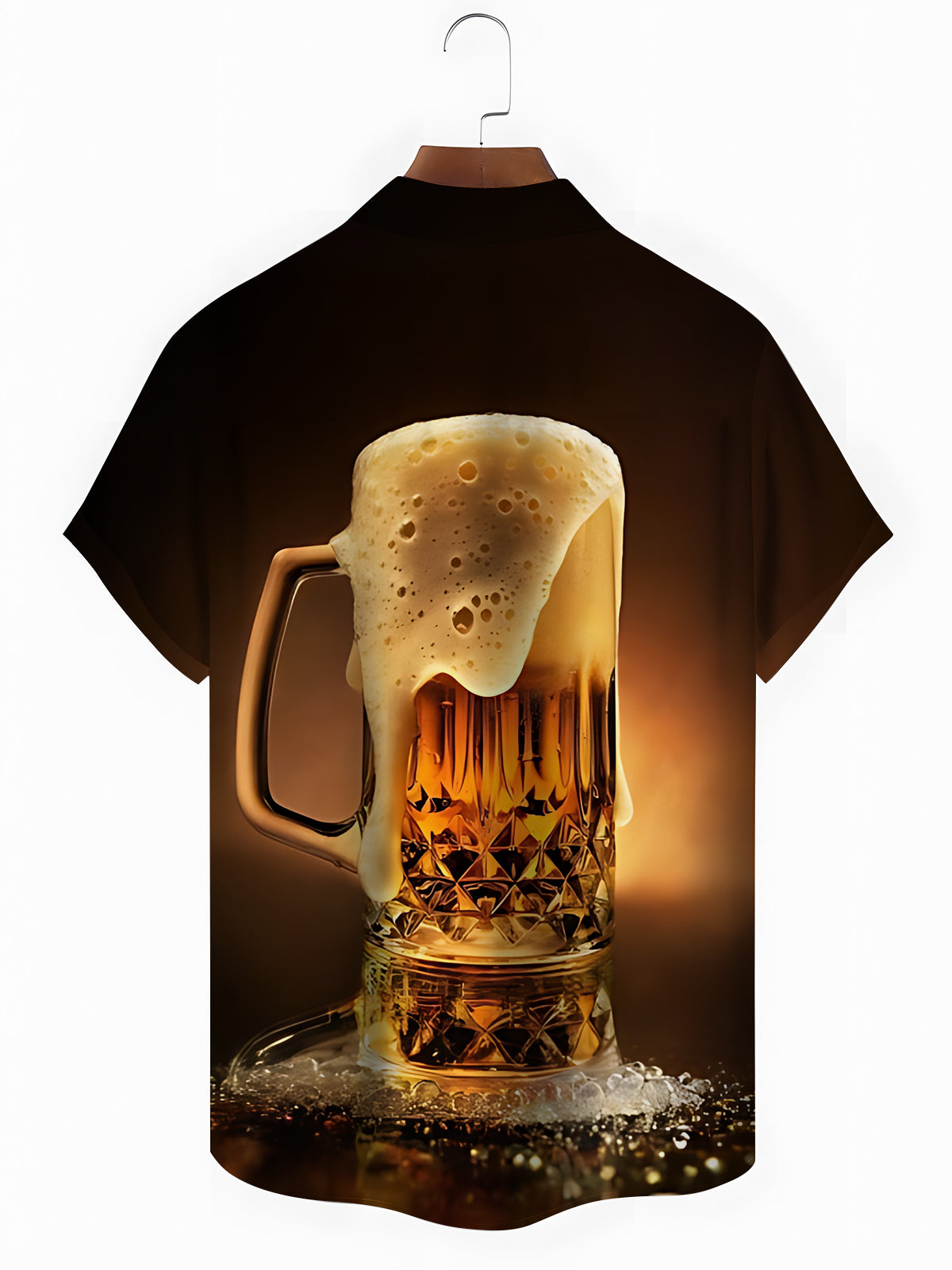 Beer Print Men's Pocket Short Sleeve Shirts