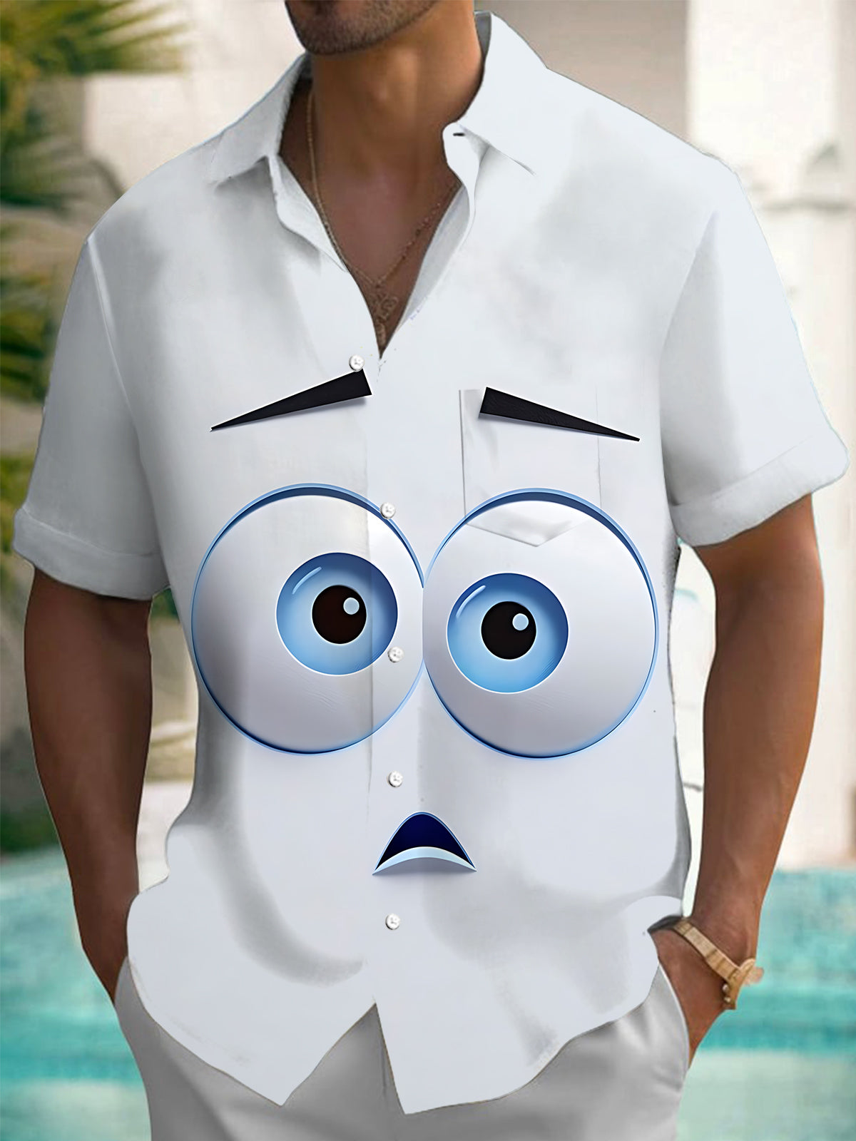 Funny Print Men's Pocket Short Sleeve Shirts