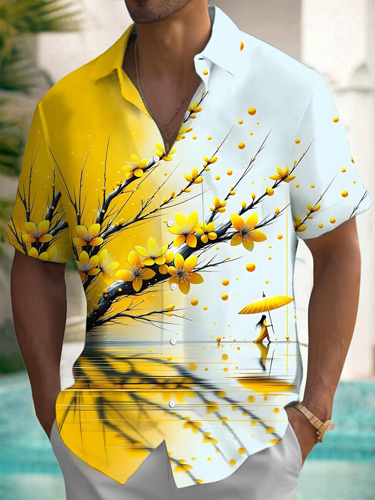 Floral Print Men's Pocket Short Sleeve Shirts