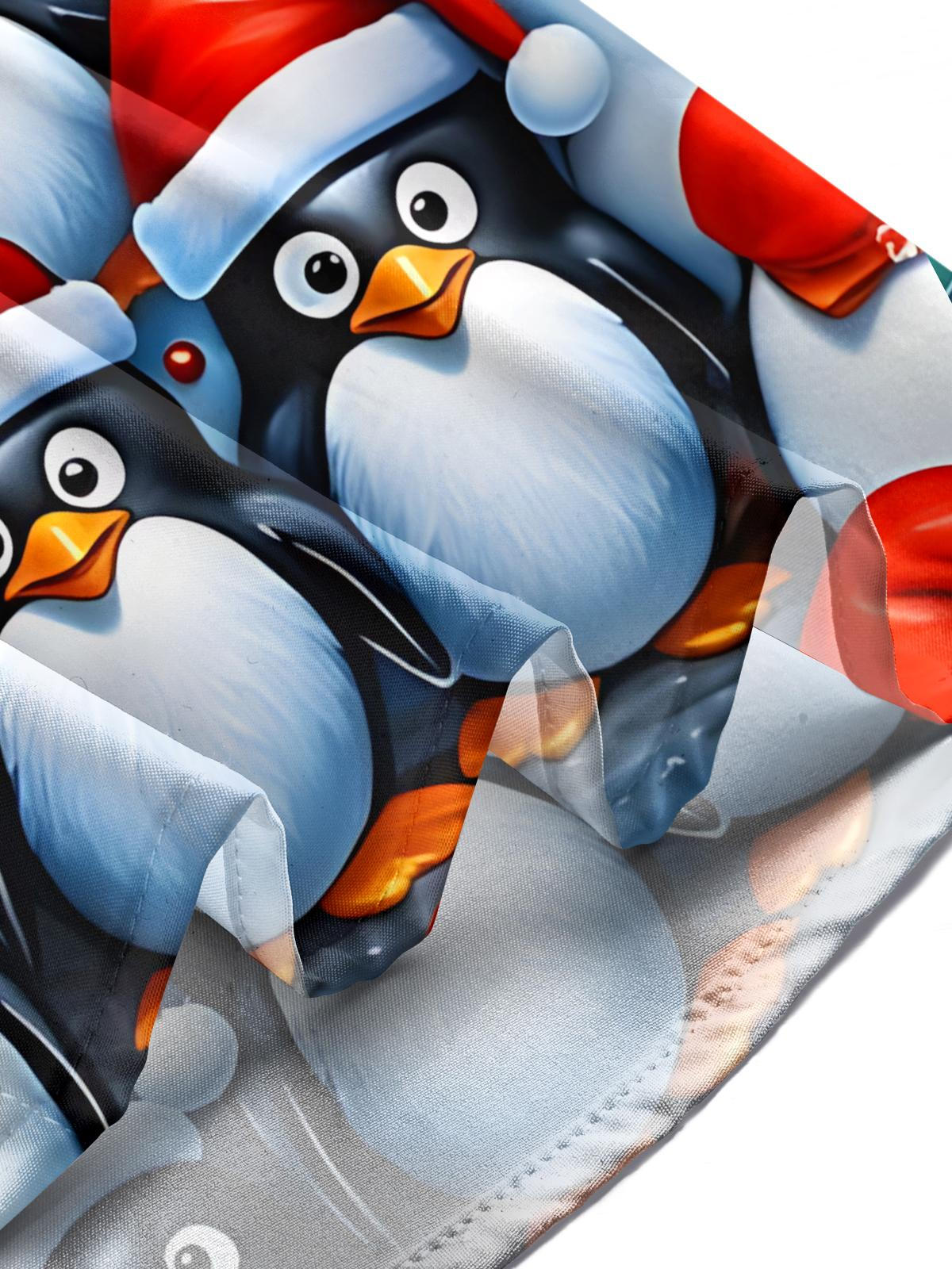 Christmas Penguin Print Men's Pocket Short Sleeve Shirts