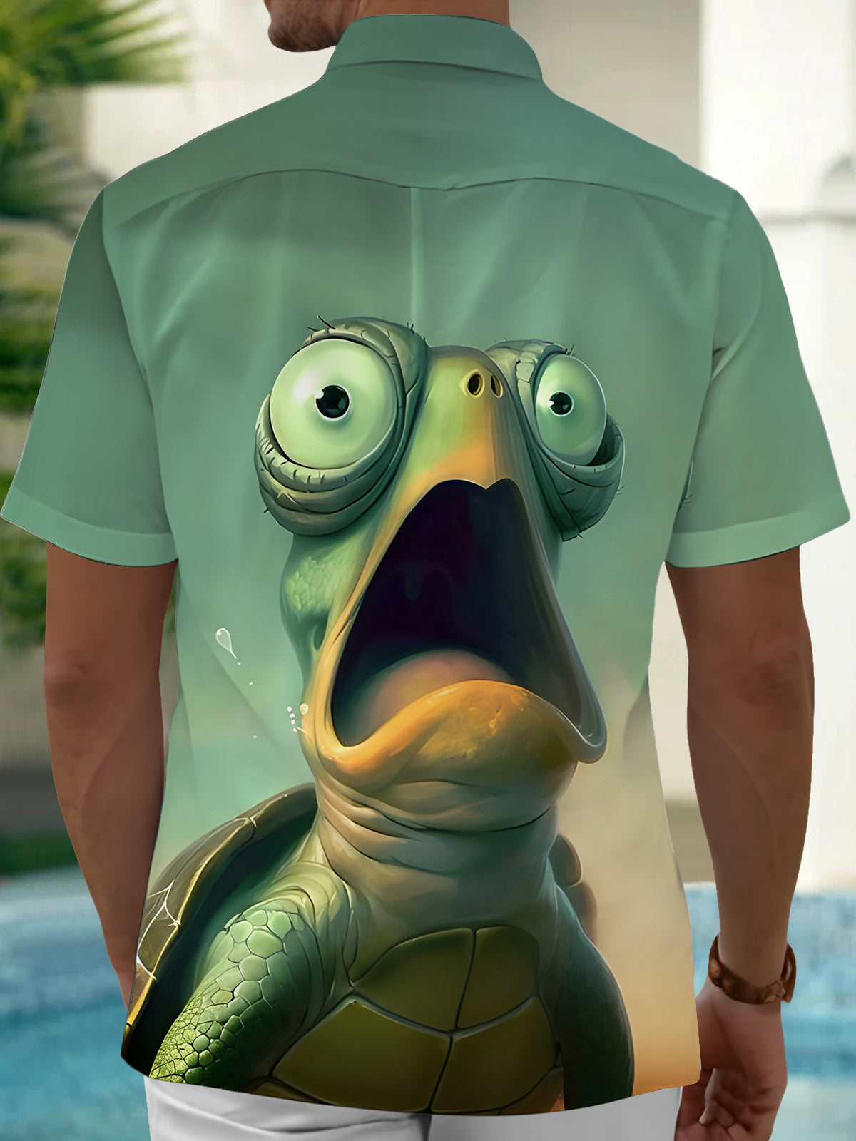 Turtle Print Men's Pocket Short Sleeve Shirts