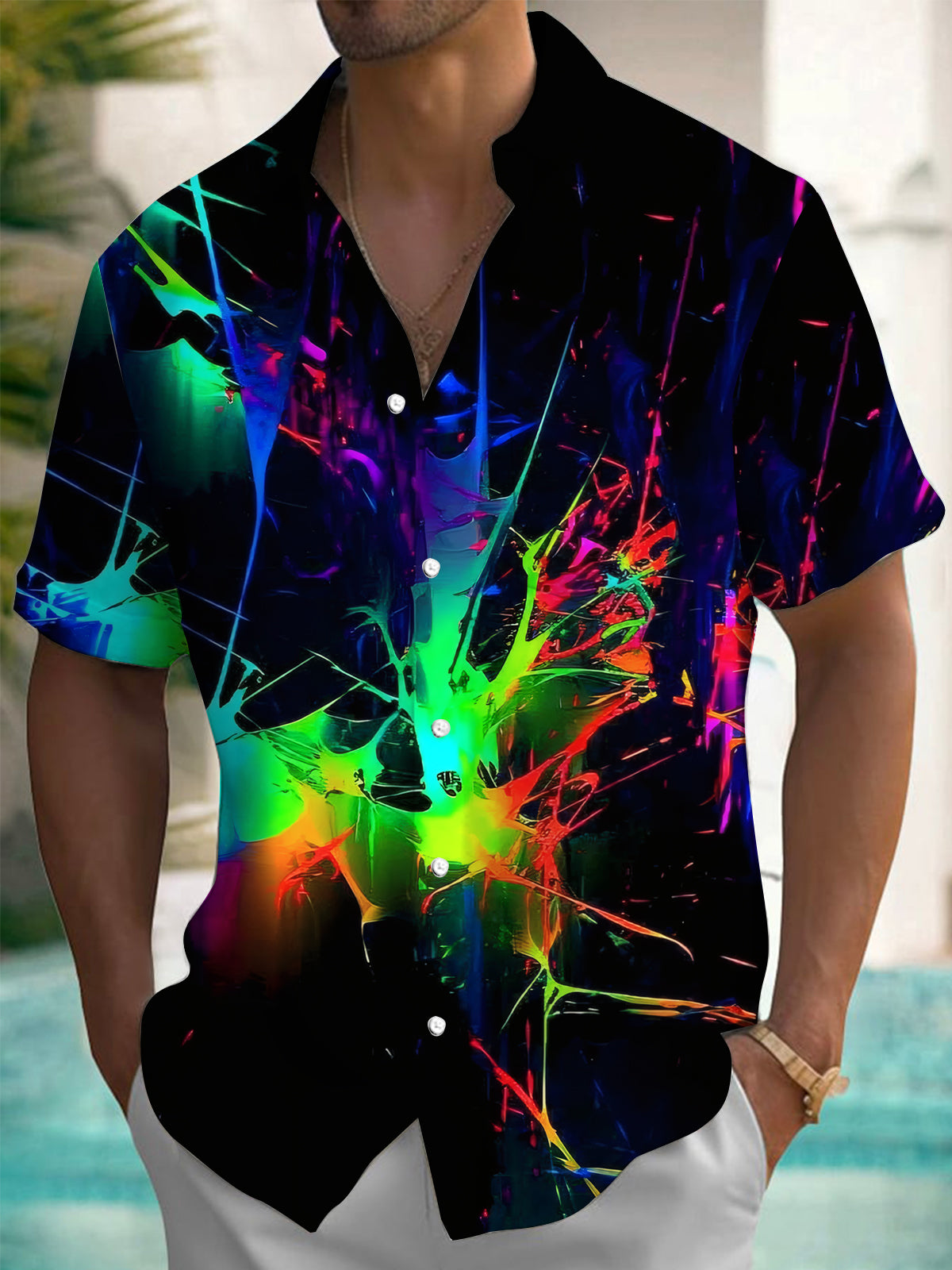 Gradient Print Men's Pocket Short Sleeve Shirts