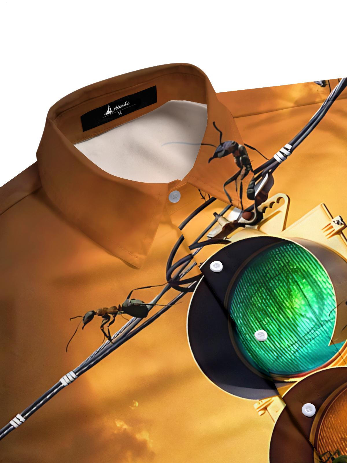 Traffic light Ant Print Men's Pocket Short Sleeve Shirts
