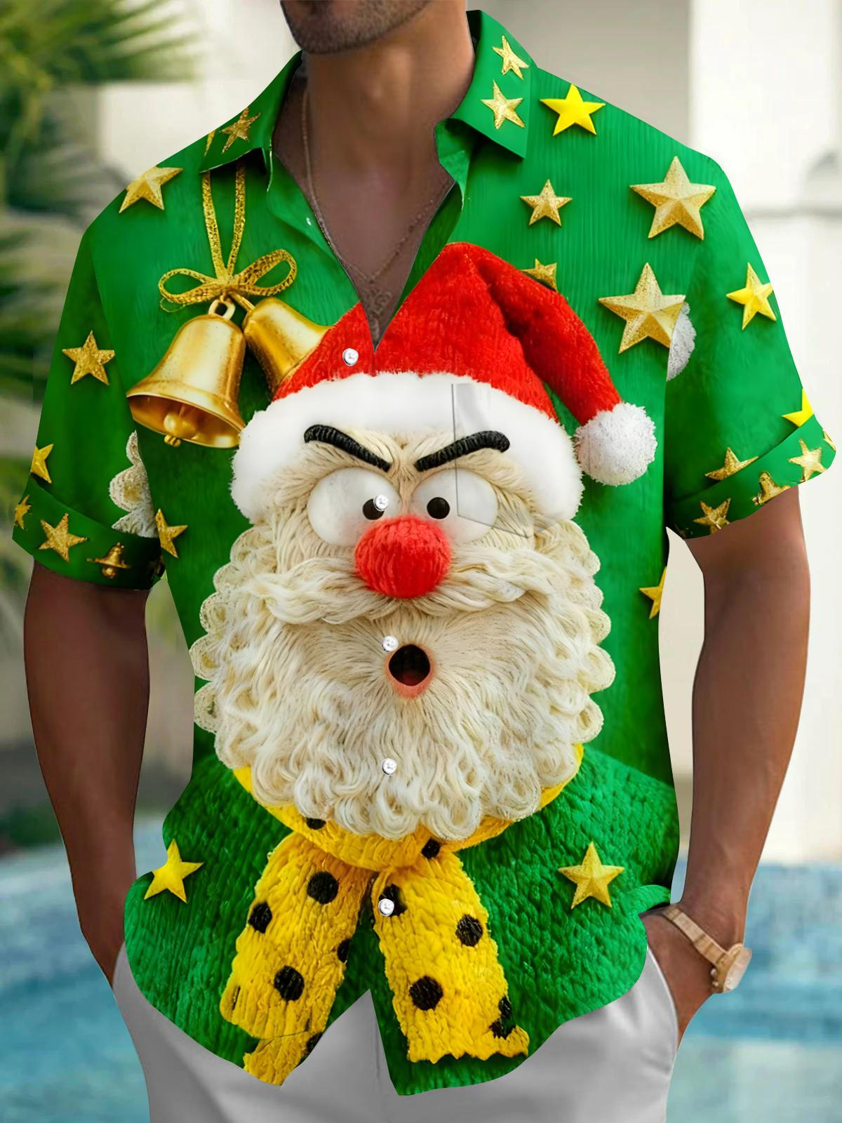 Santa Claus Men's Pocket Short Sleeve Shirts