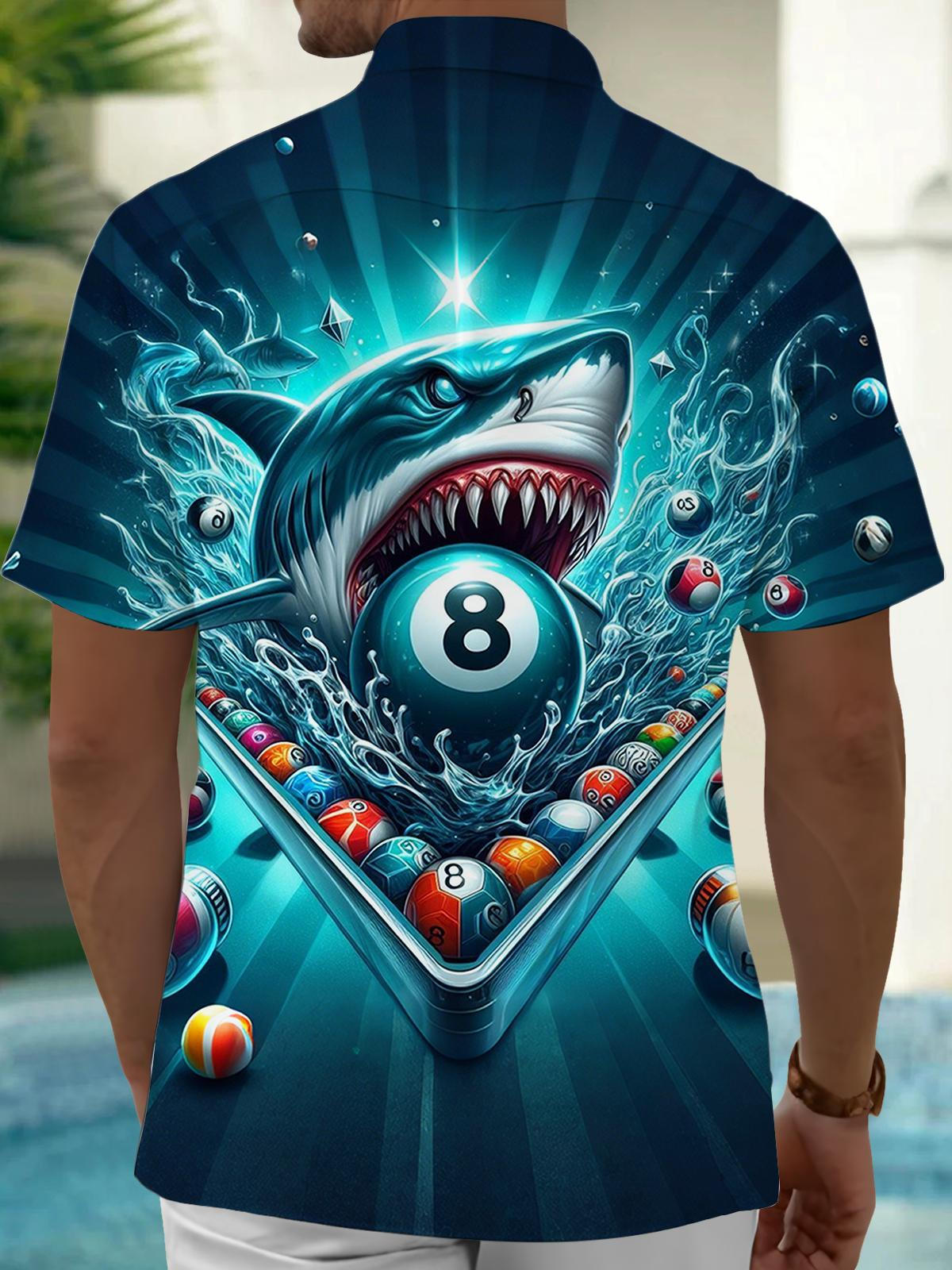 Shark Billiards Print Men's Pocket Short Sleeve Shirts