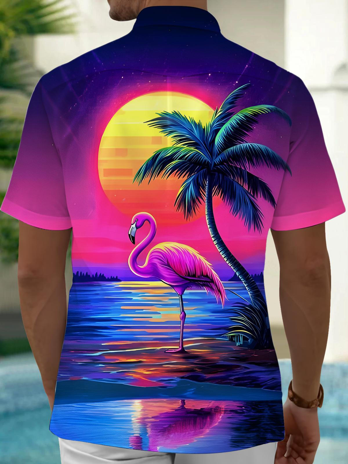 Hawaiian Flamingo Men's Pocket Short Sleeve Shirts