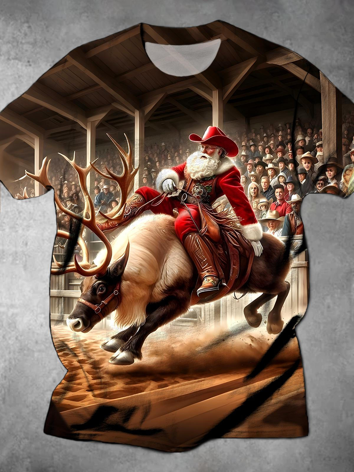 Santa Claus Cow Round Neck Short Sleeve Men's T-shirt
