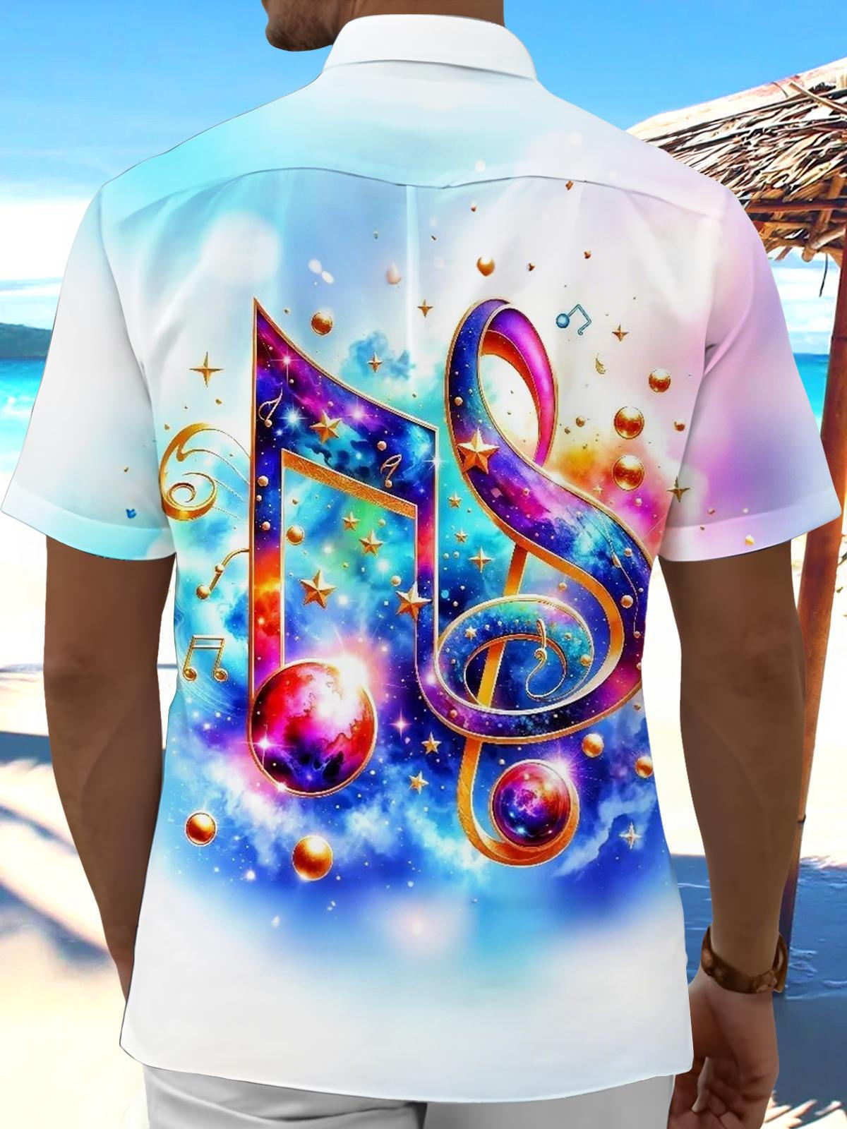 Musical Note Print Men's Pocket Short Sleeve Shirts