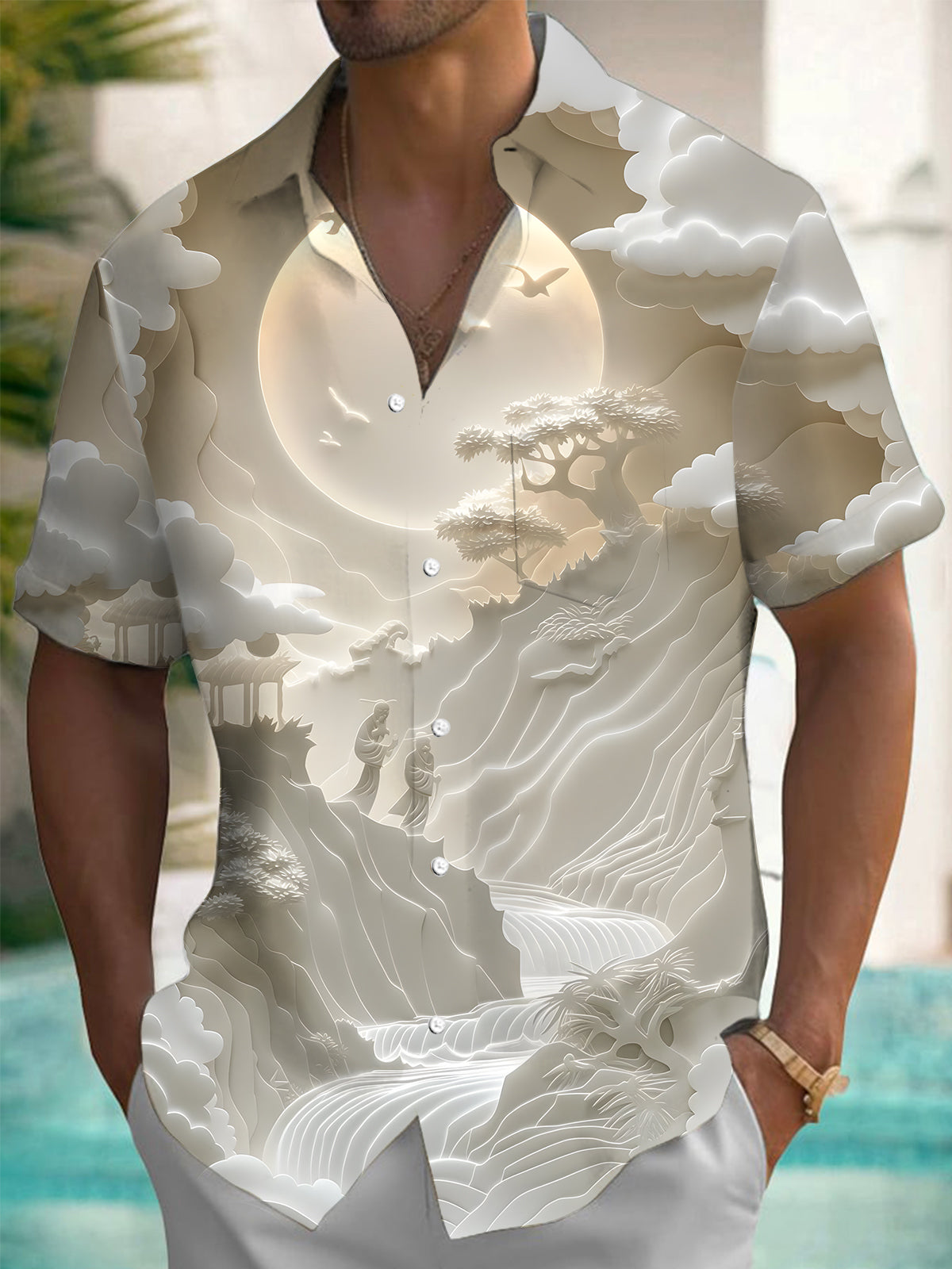 Landscape Art Print Men's Pocket Short Sleeve Shirts