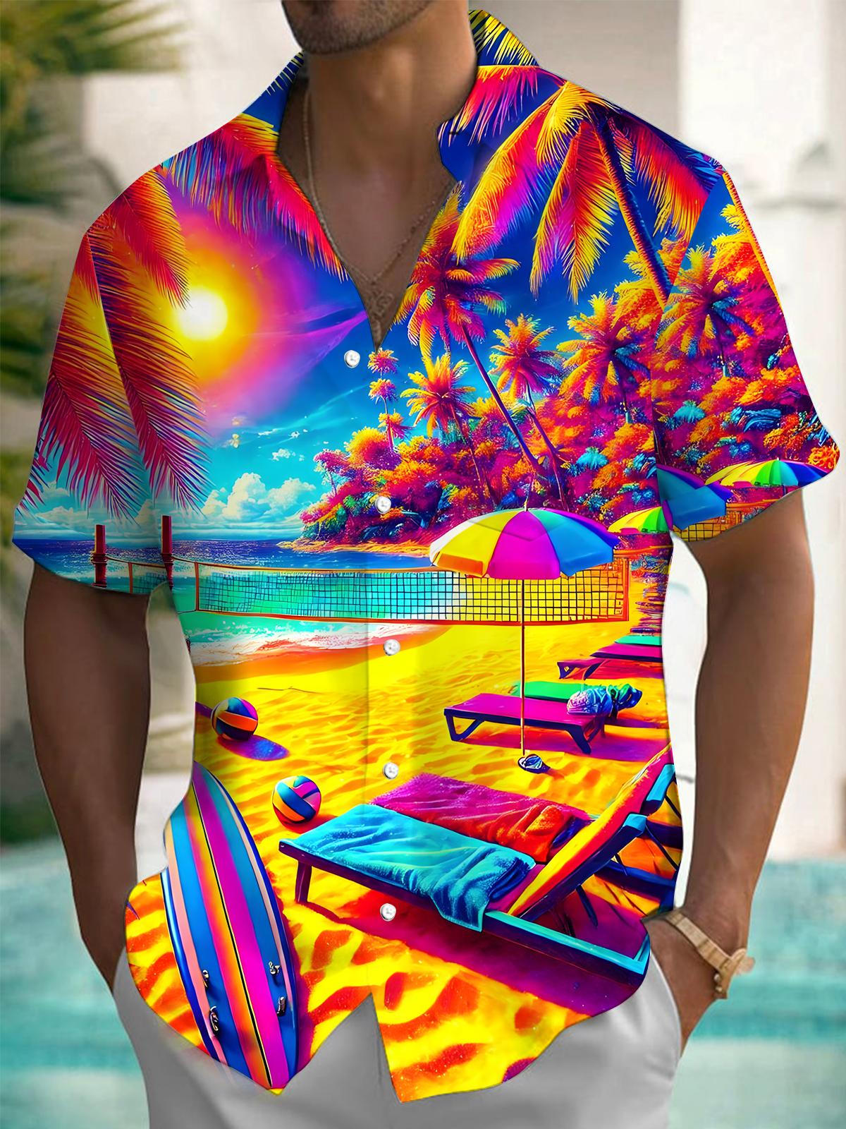 Hawaiian Beach Print Men's Pocket Short Sleeve Shirts