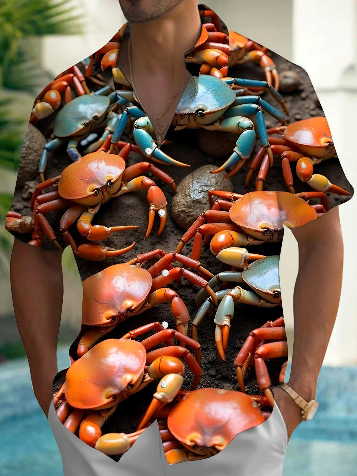 Seafood Crab Men's Pocket Short Sleeve Shirts
