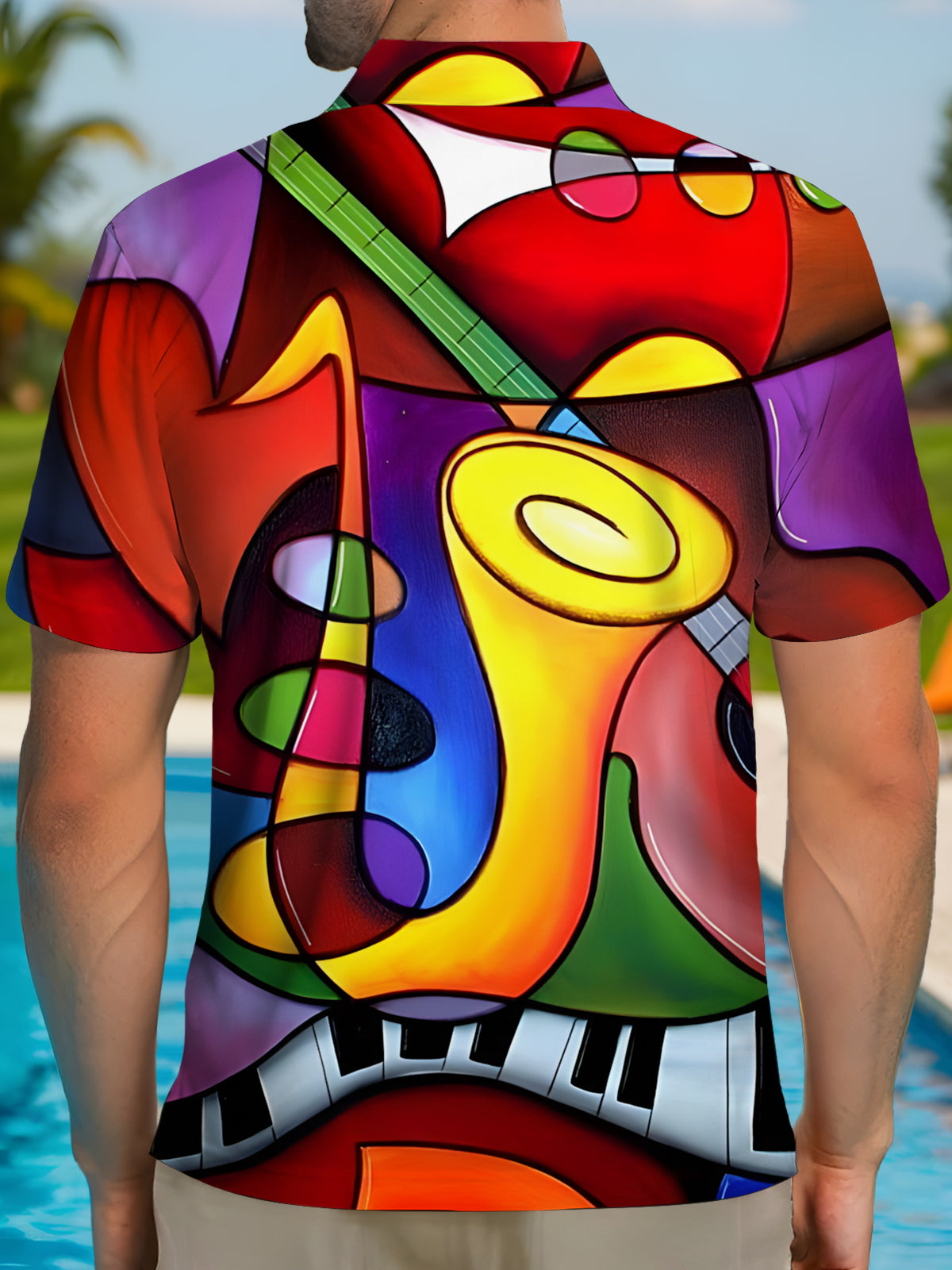 Music Art Print Men's Short Sleeve Button Polo Shirt