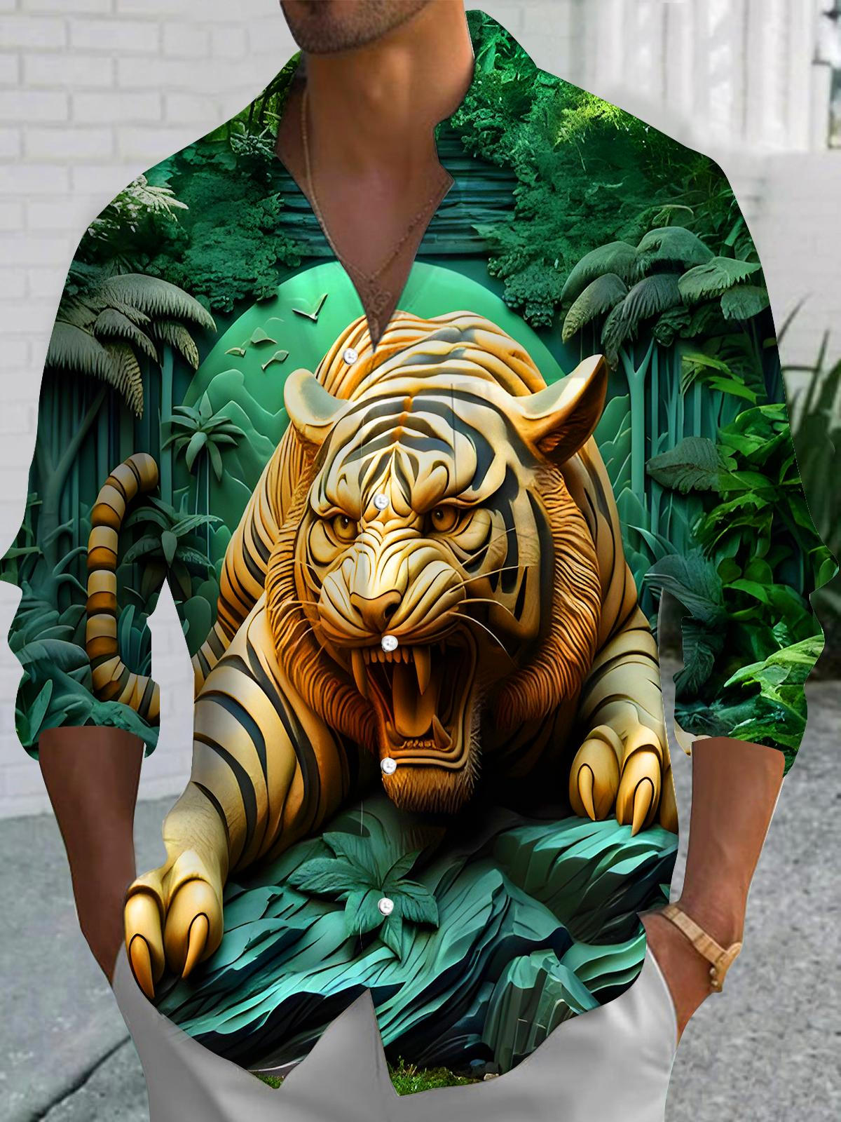 Tiger Art Relief Men's Pocket Long Sleeve Shirts