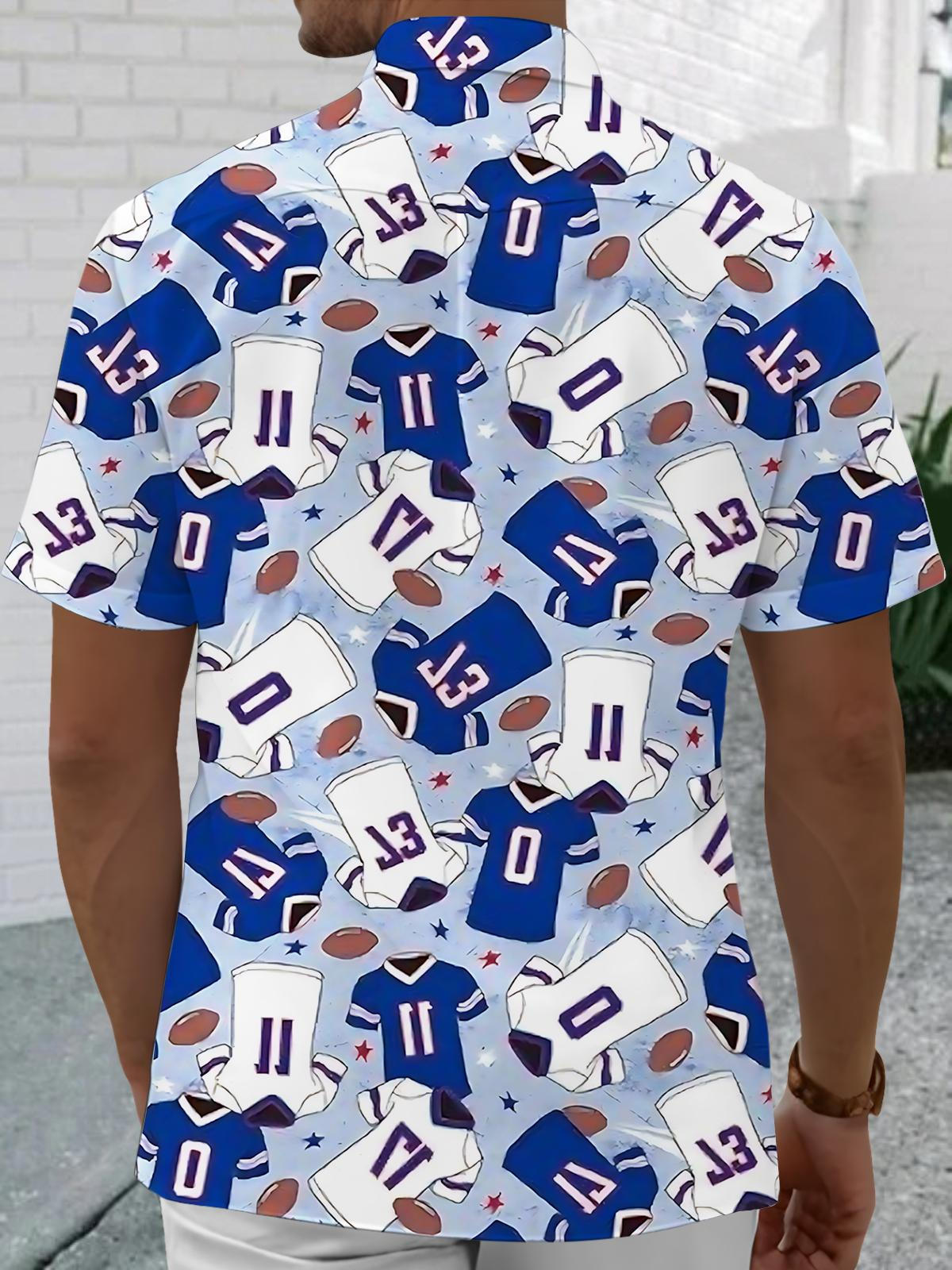 Football Jersey Print Men's Pocket Short Sleeve Shirts