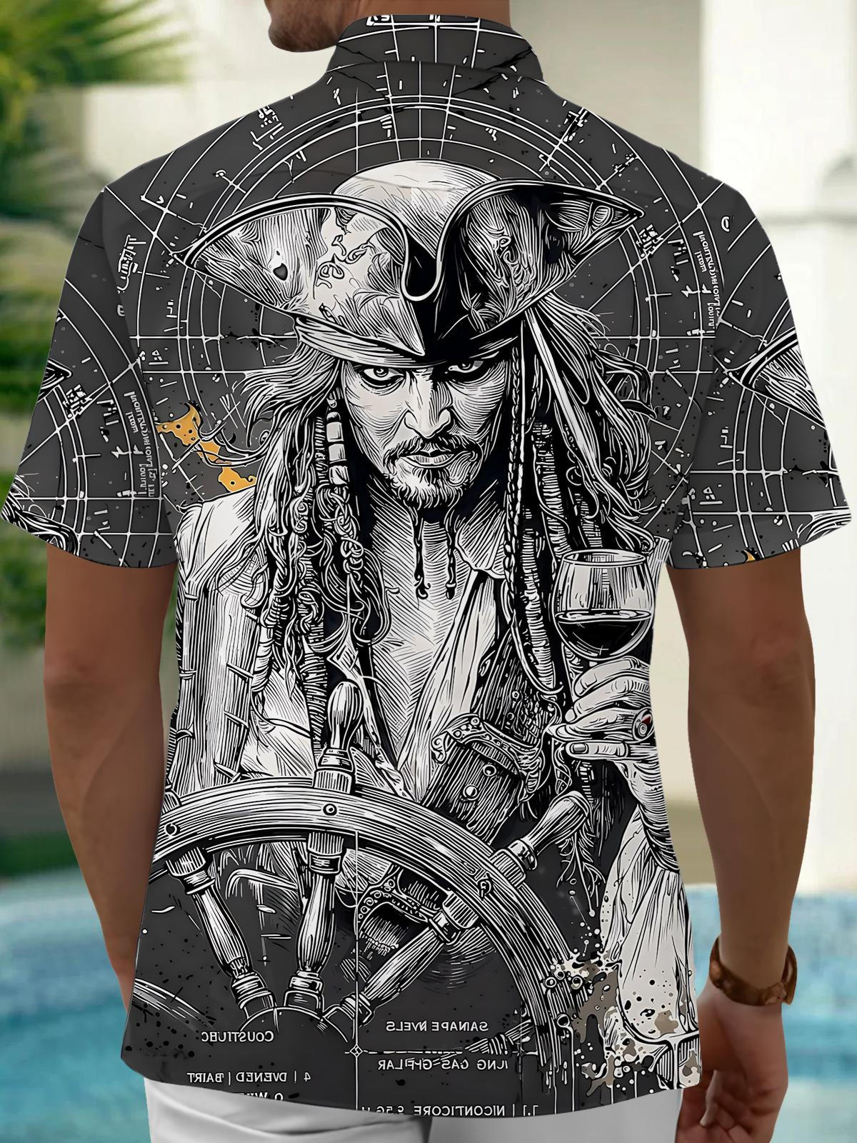 Pirate Print Men's Pocket Short Sleeve Shirts