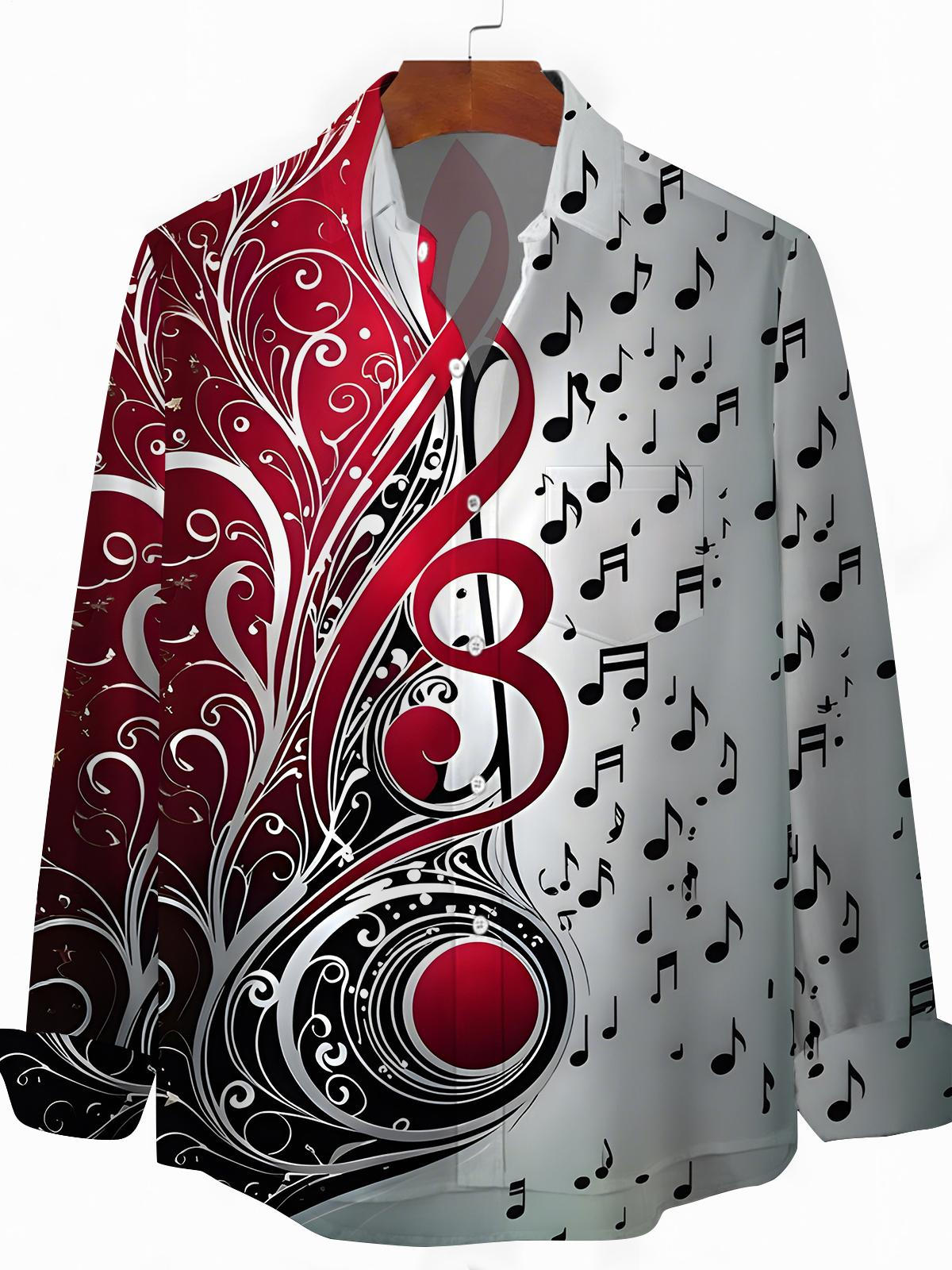 Musical Note Men's Pocket Long Sleeve Shirts
