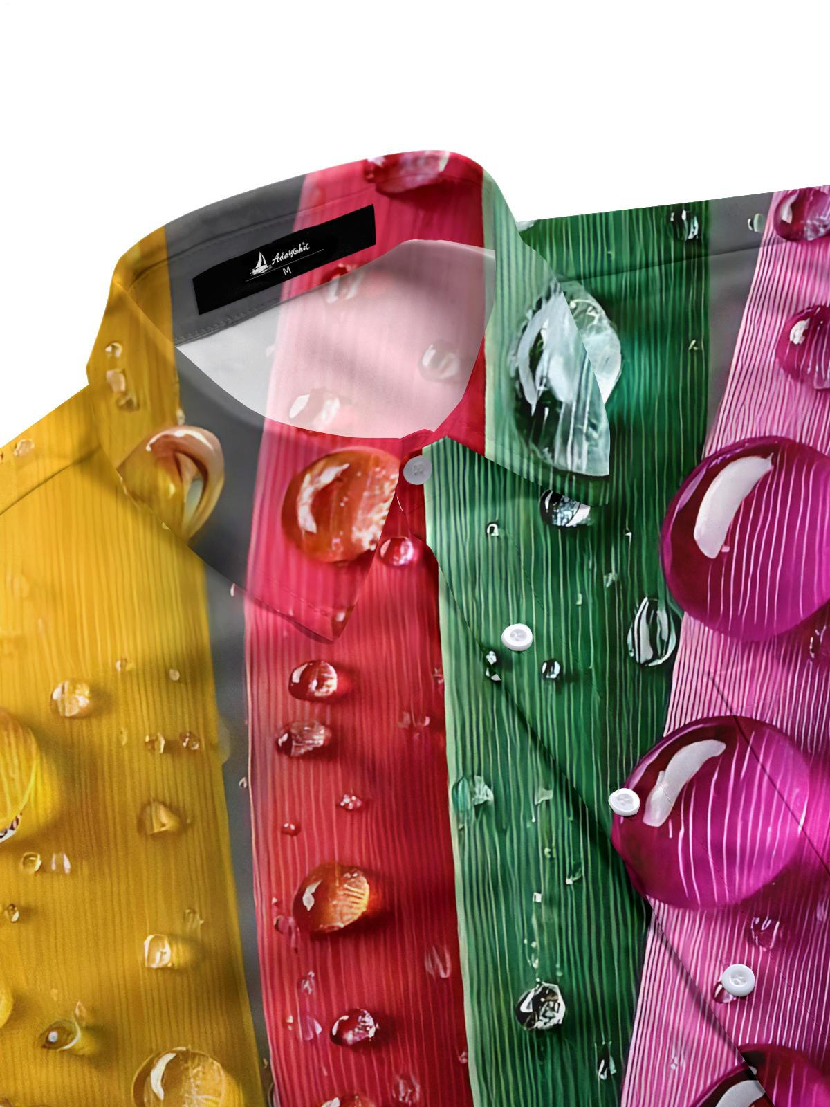 Waterdrop Bamboo Leaf Print Men's Pocket Short Sleeve Shirts