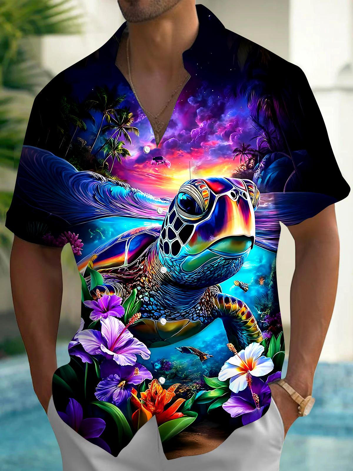 Hawaiian Turtle Men's Pocket Short Sleeve Shirts