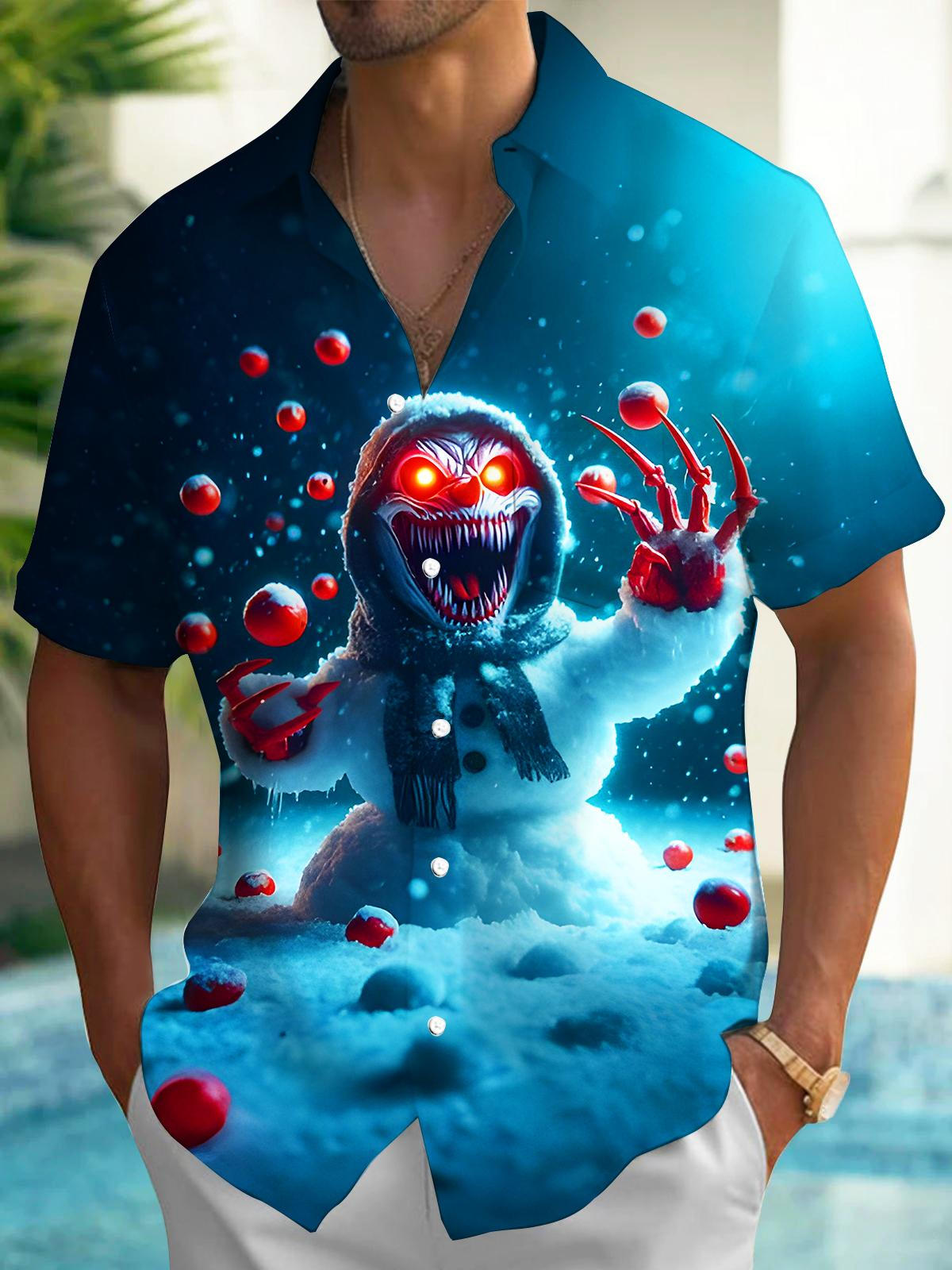 Fun Screaming Snowman Xmas Men's Pocket Short Sleeve Shirts