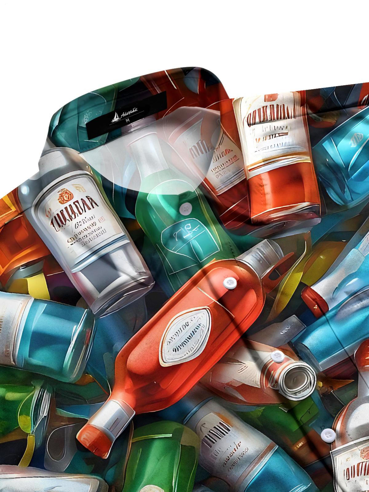 Bottle Print Men's Pocket Short Sleeve Shirts