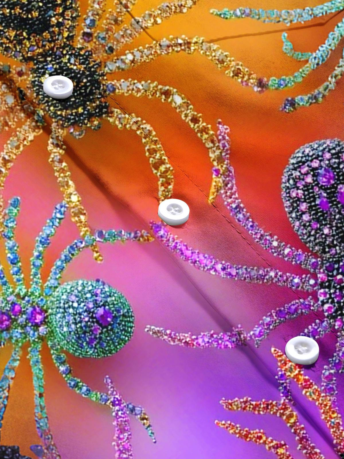 Spider Print Men's Pocket Short Sleeve Shirts