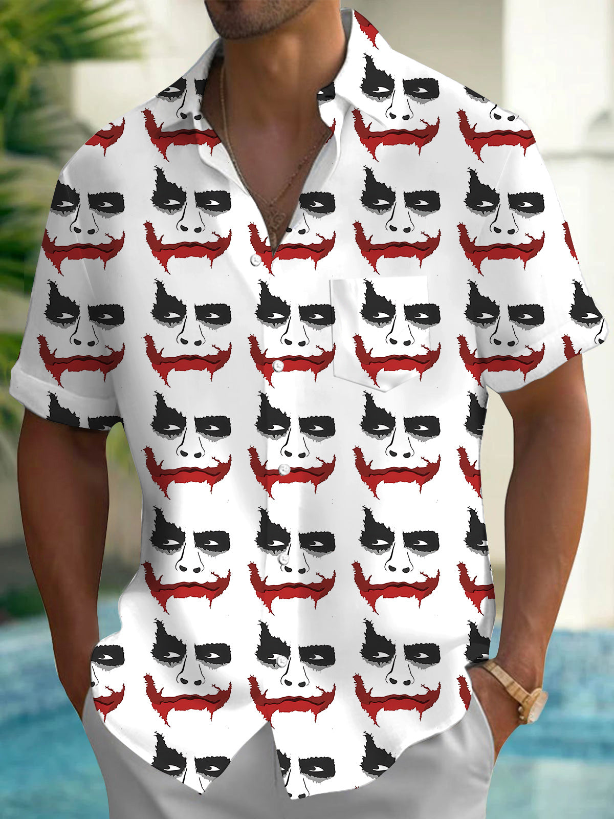 Clown Print Men's Pocket Short Sleeve Shirts