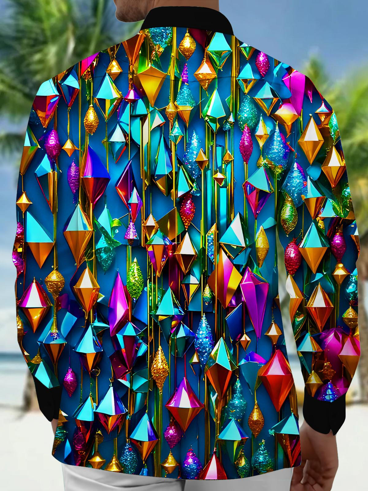 Shiny Colorful Metallic-textured Geometric Pyramids Men's Pocket Long Sleeve Shirts