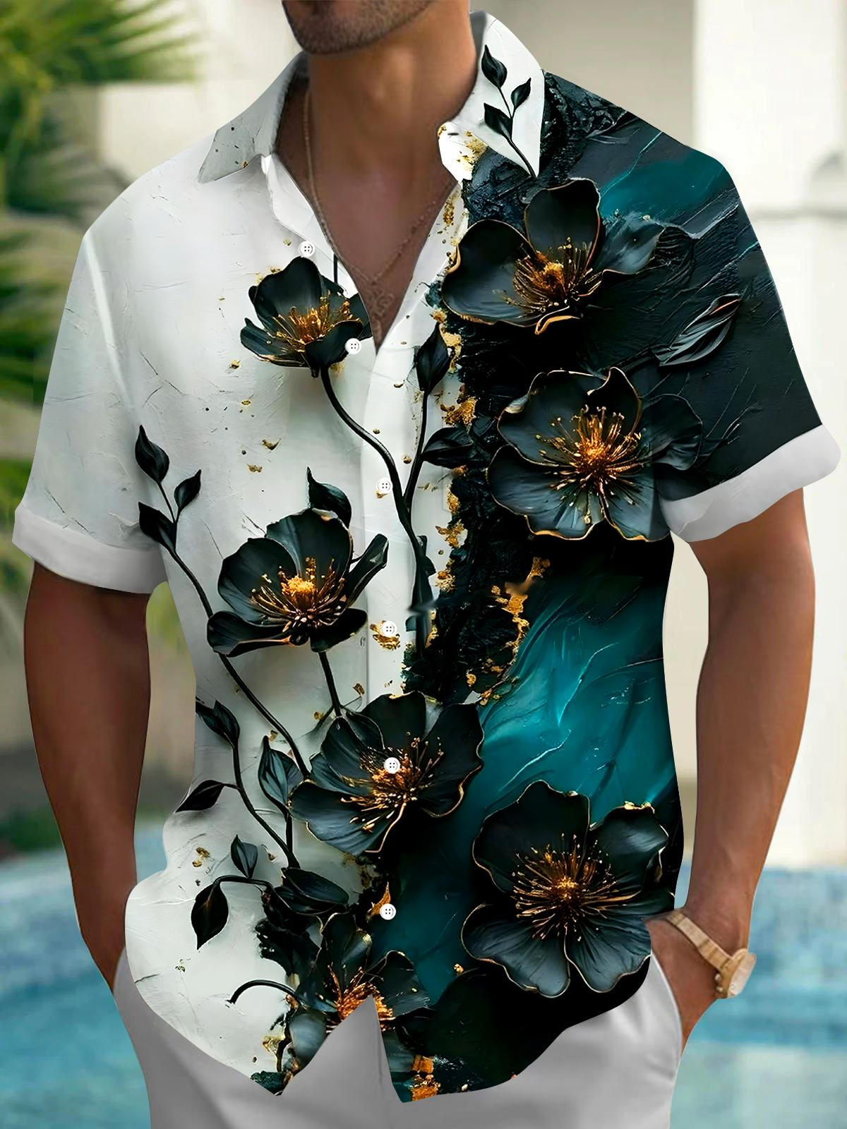 Floral Men's Pocket Short Sleeve Shirts