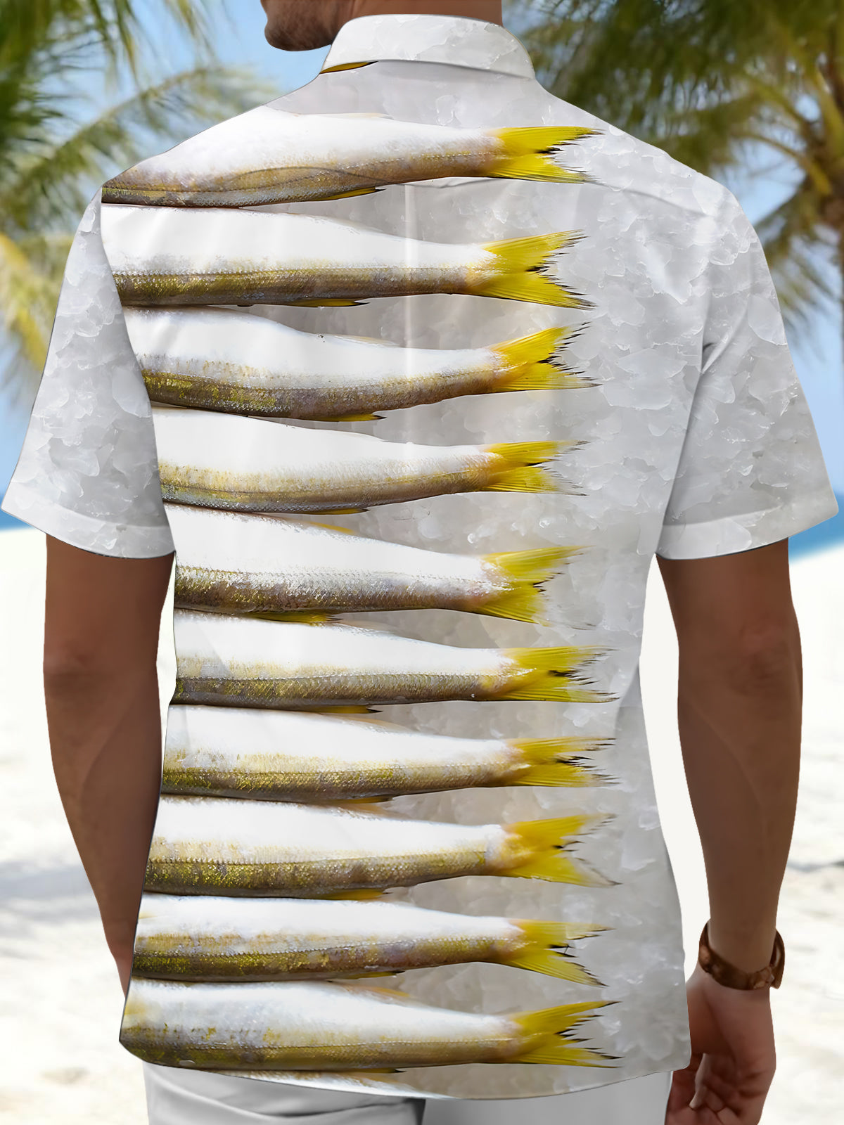 Fish Print Men's Pocket Short Sleeve Shirts