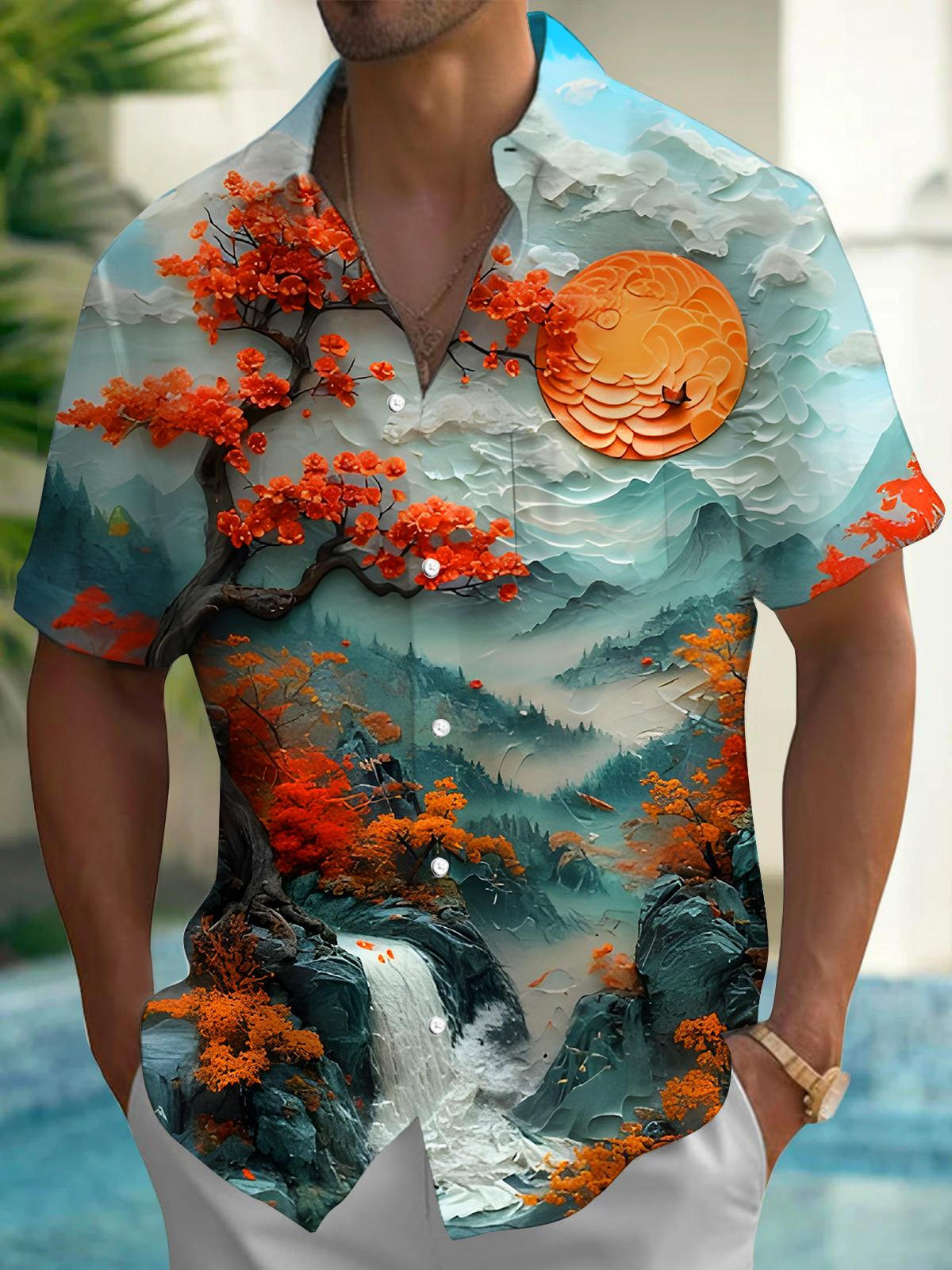 Floral Landscapes Men's Pocket Short Sleeve Shirts